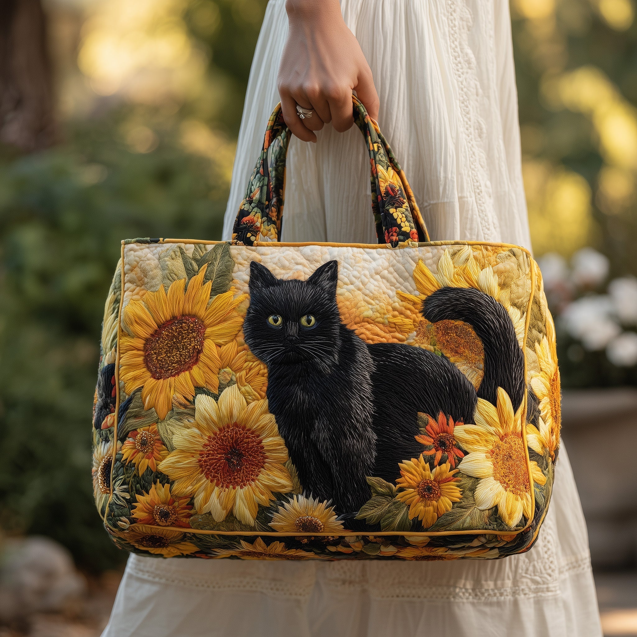 Sunflower Cat Quilted Tote Bag GFTONT1913