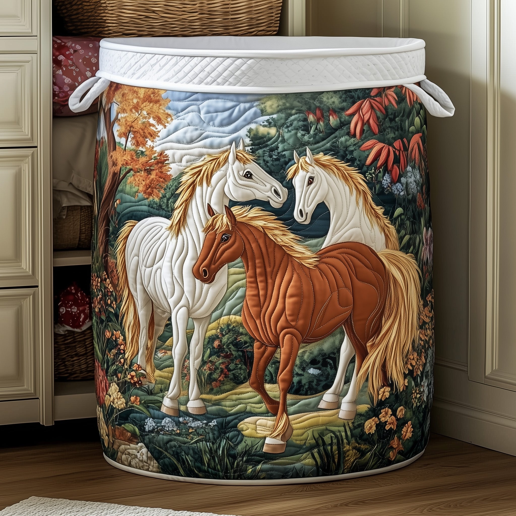 Running Horses Quilted Laundry Basket GFTONT3207