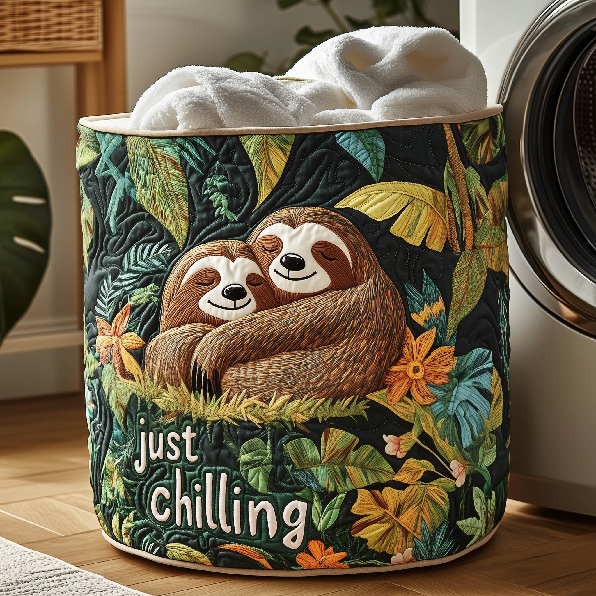 Chilling Sloth Quilted Laundry Basket GFTONT4812