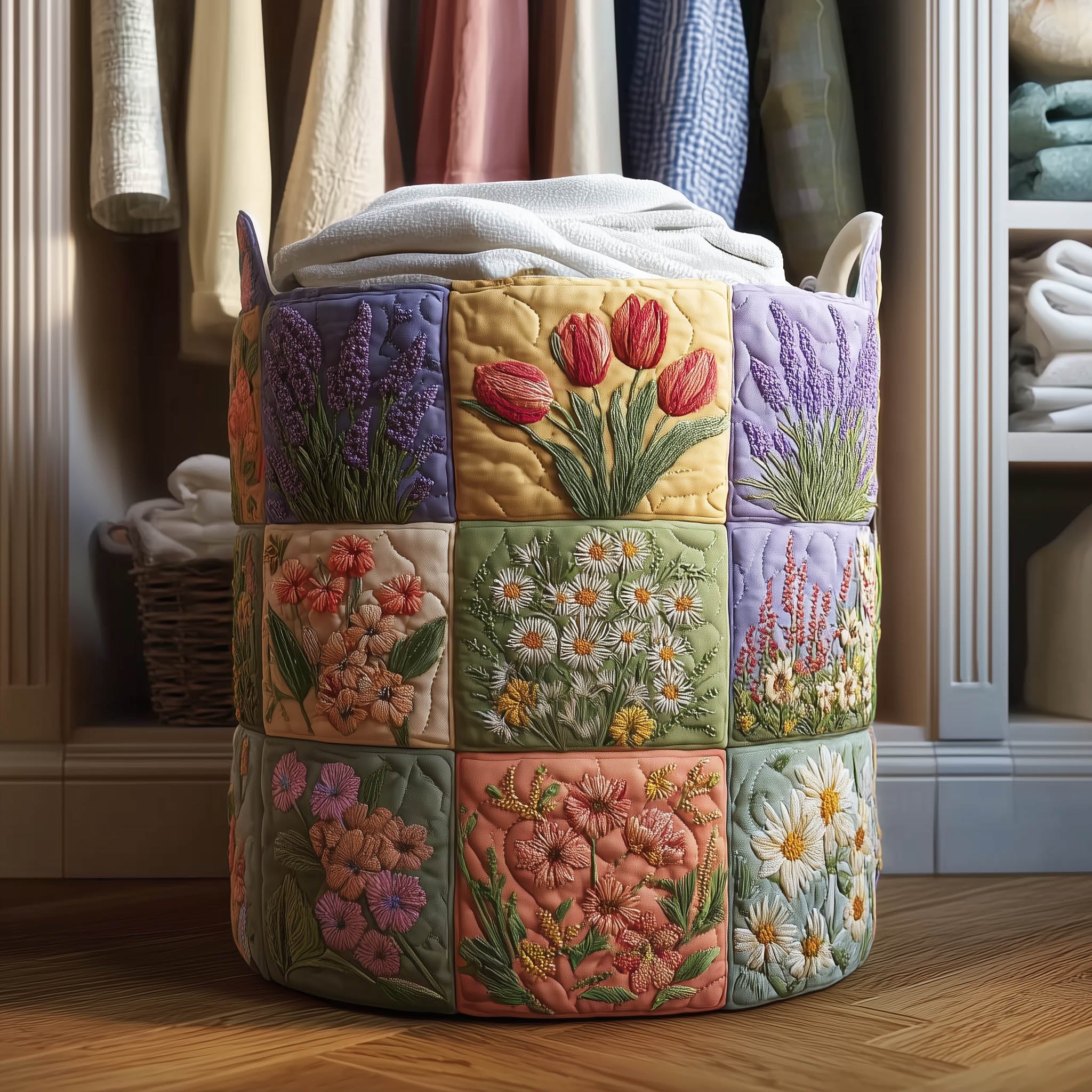 Flower Meadow Quilted Laundry Basket GFTONT5785