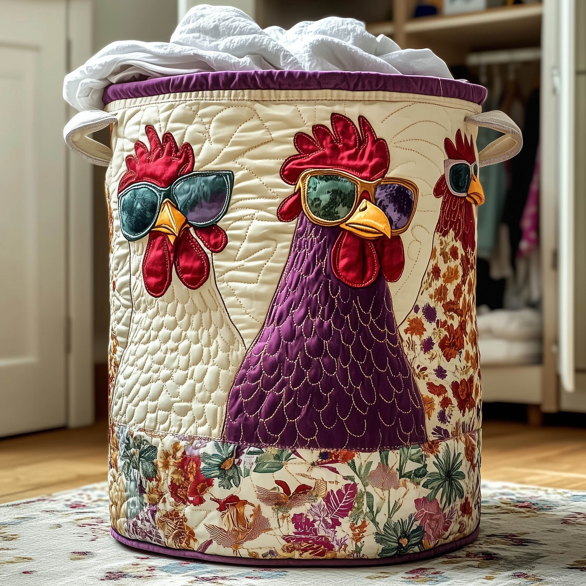 Whimsical Chicken Quilted Laundry Basket GFTONT5872