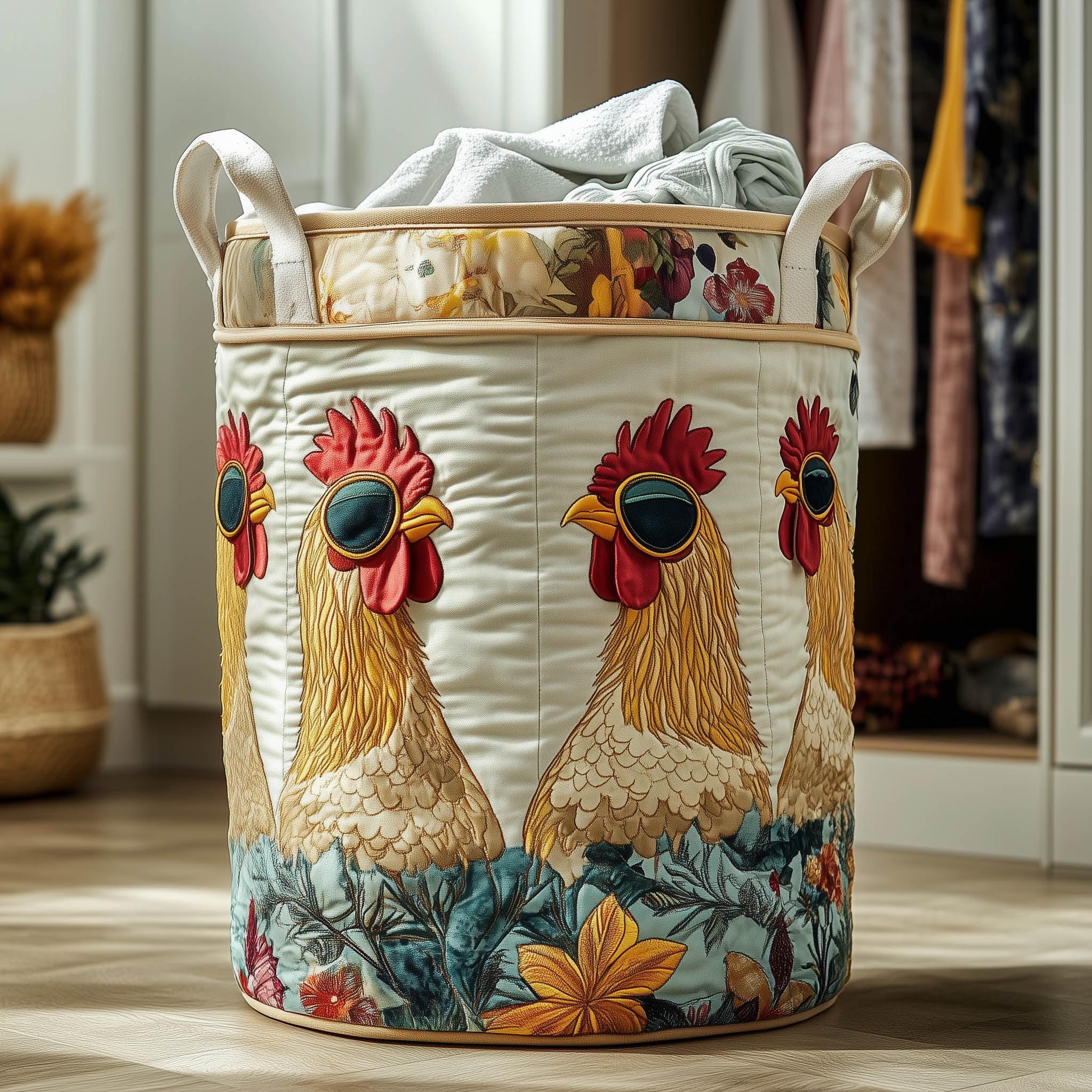 Charming Chicken Quilted Laundry Basket GFTONT5874
