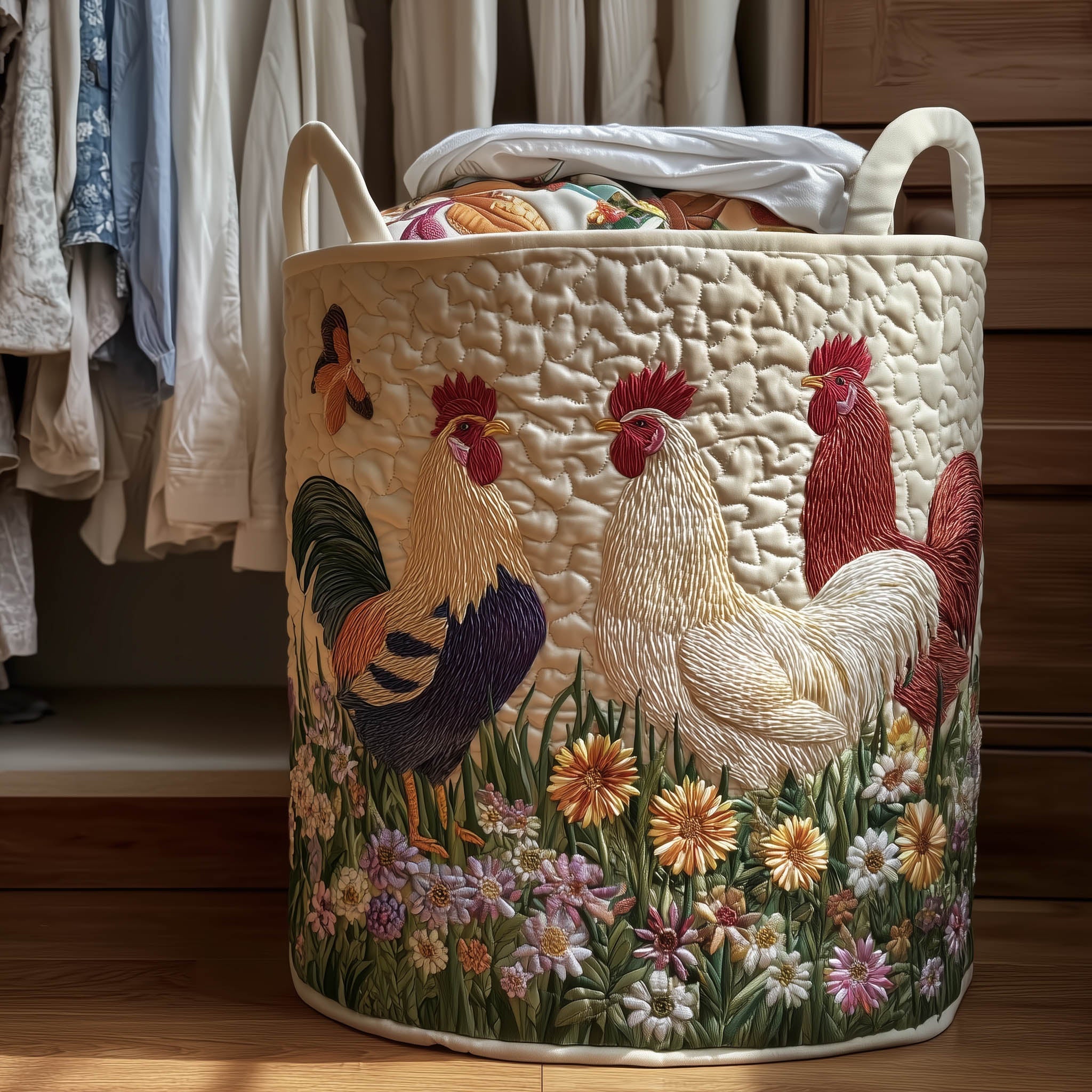 Charming Chicken Quilted Laundry Basket GFTONT5875