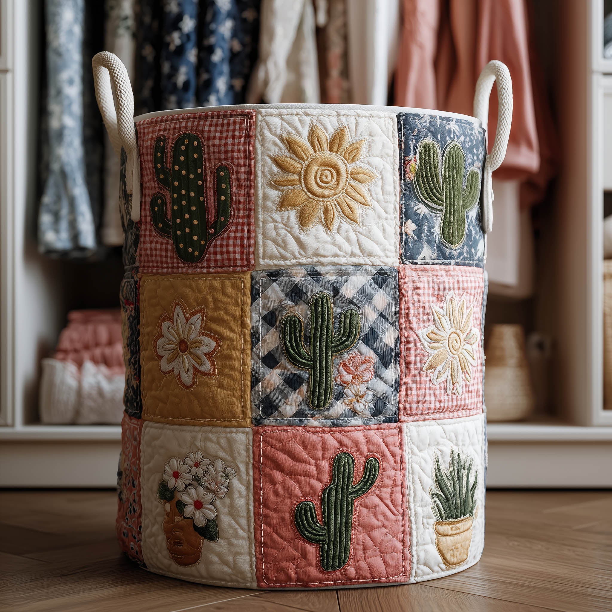Cacti Patchwork Quilted Laundry Basket GFTONT6049