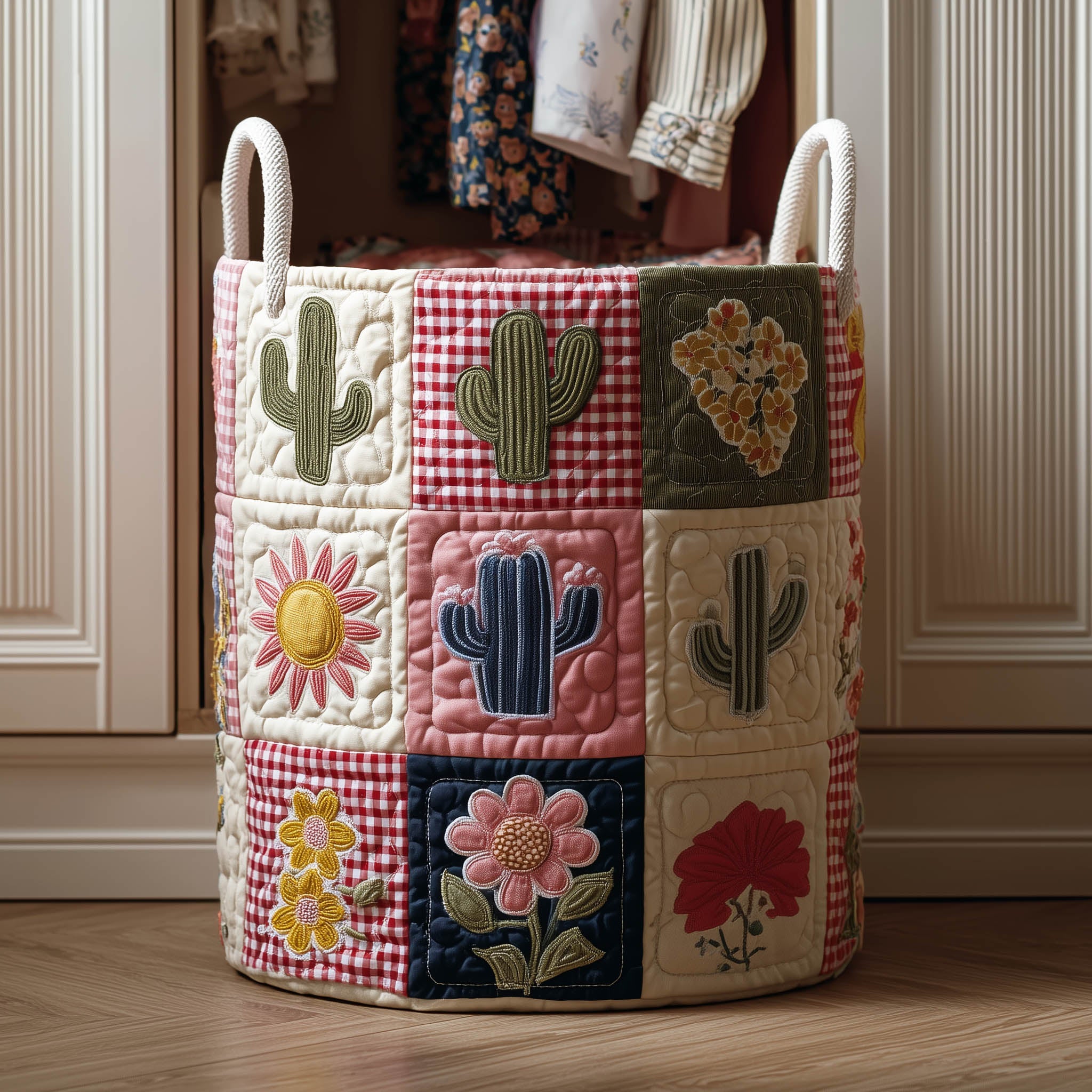 Cacti Patchwork Quilted Laundry Basket GFTONT6050