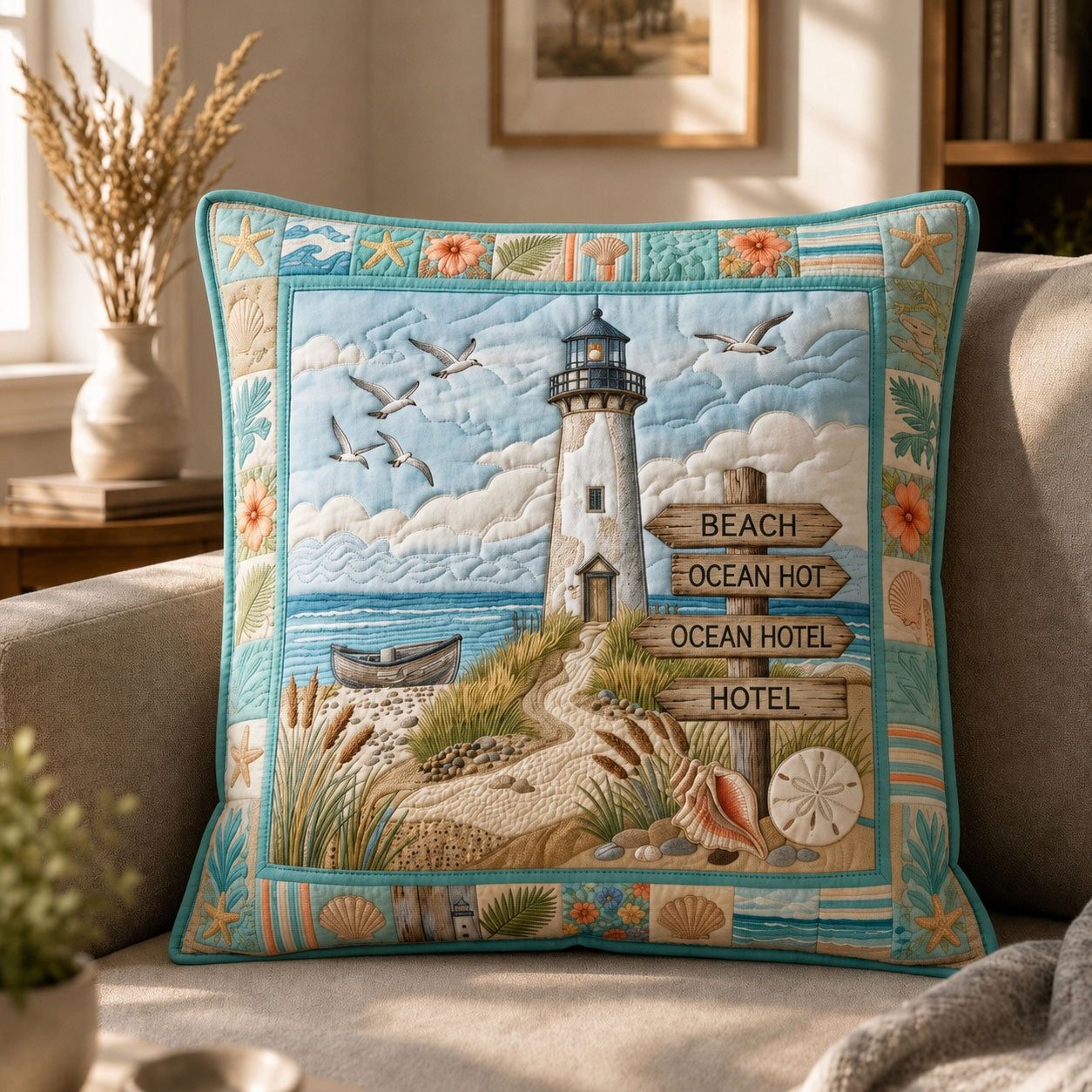 Coastal Life Lighthouse Quilted Pillow Case GFTOPND488 C2