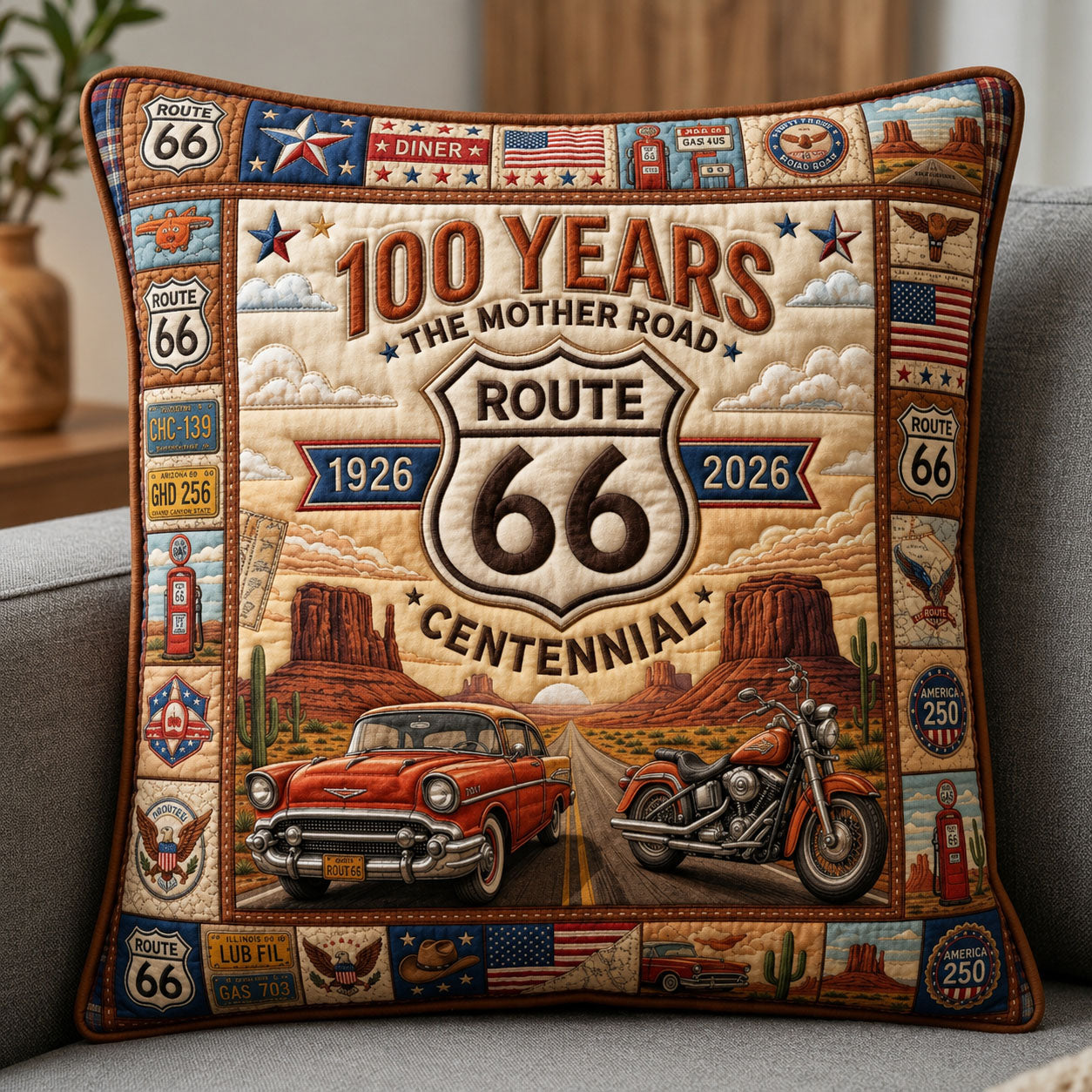 Route 66 Centennial 100 Years Quilted Pillow Case GFTOPND483 C2