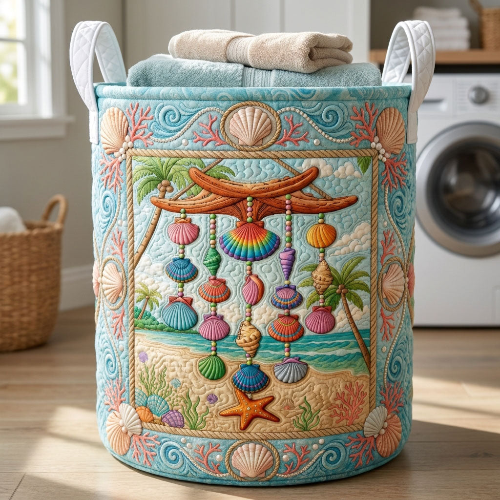 Seashell Wind Chime Quilted Laundry Basket GFTOPND509