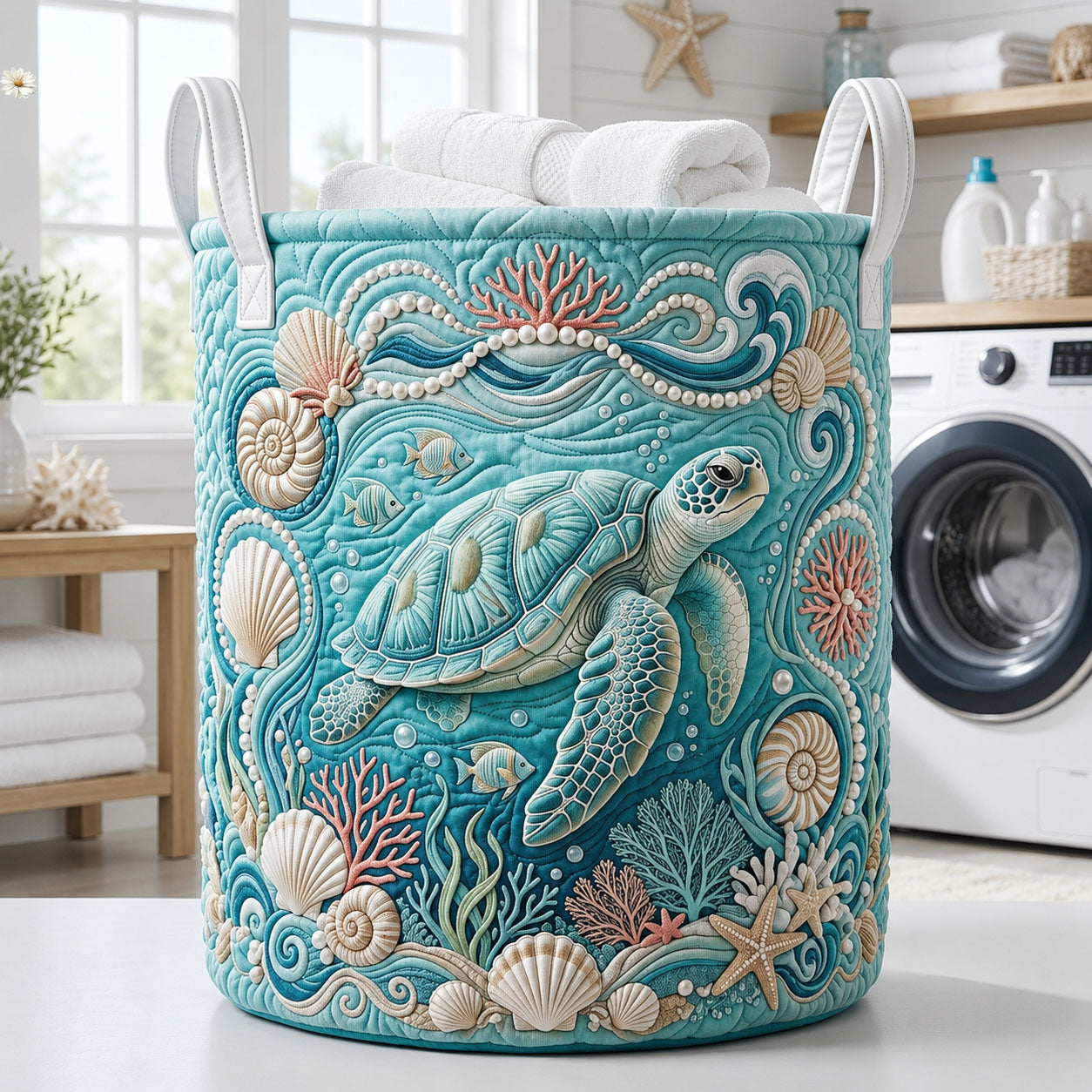 Sea Turtle Quilted Laundry Basket GFTOPND510