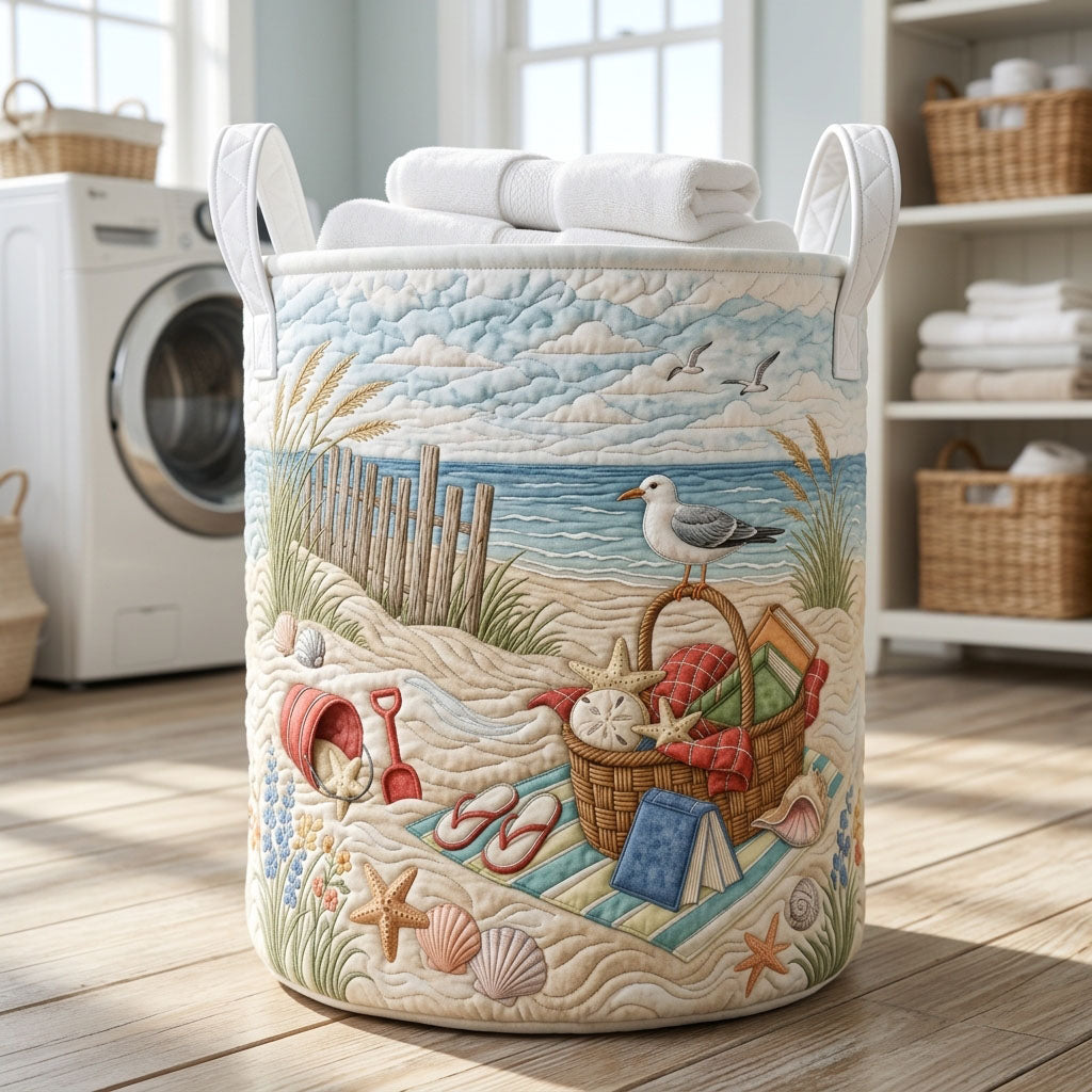 Coastal Life Quilted Laundry Basket GFTOPND514