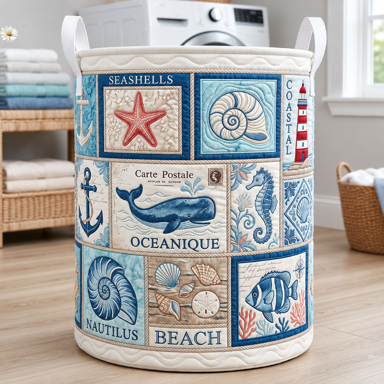 Ocean Creatures Quilted Laundry Basket GFTOPND515