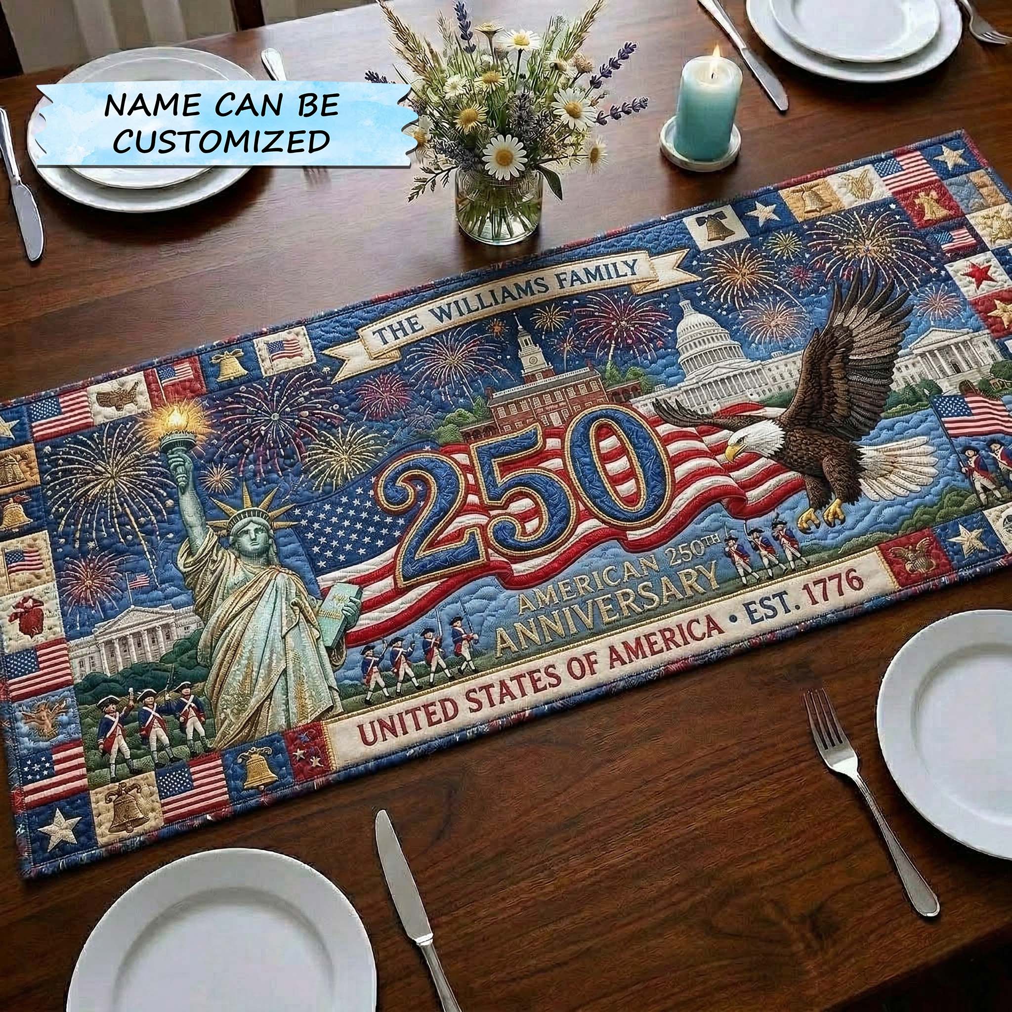 America 250th Anniversary Quilted Table Runner QTCUZ GFTOQA2443