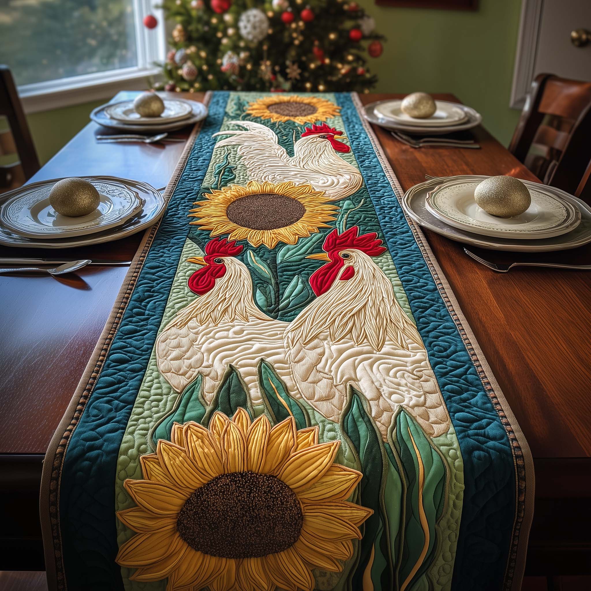 Rooster Sunflowers Quilted Table Runner GFTOQM1529