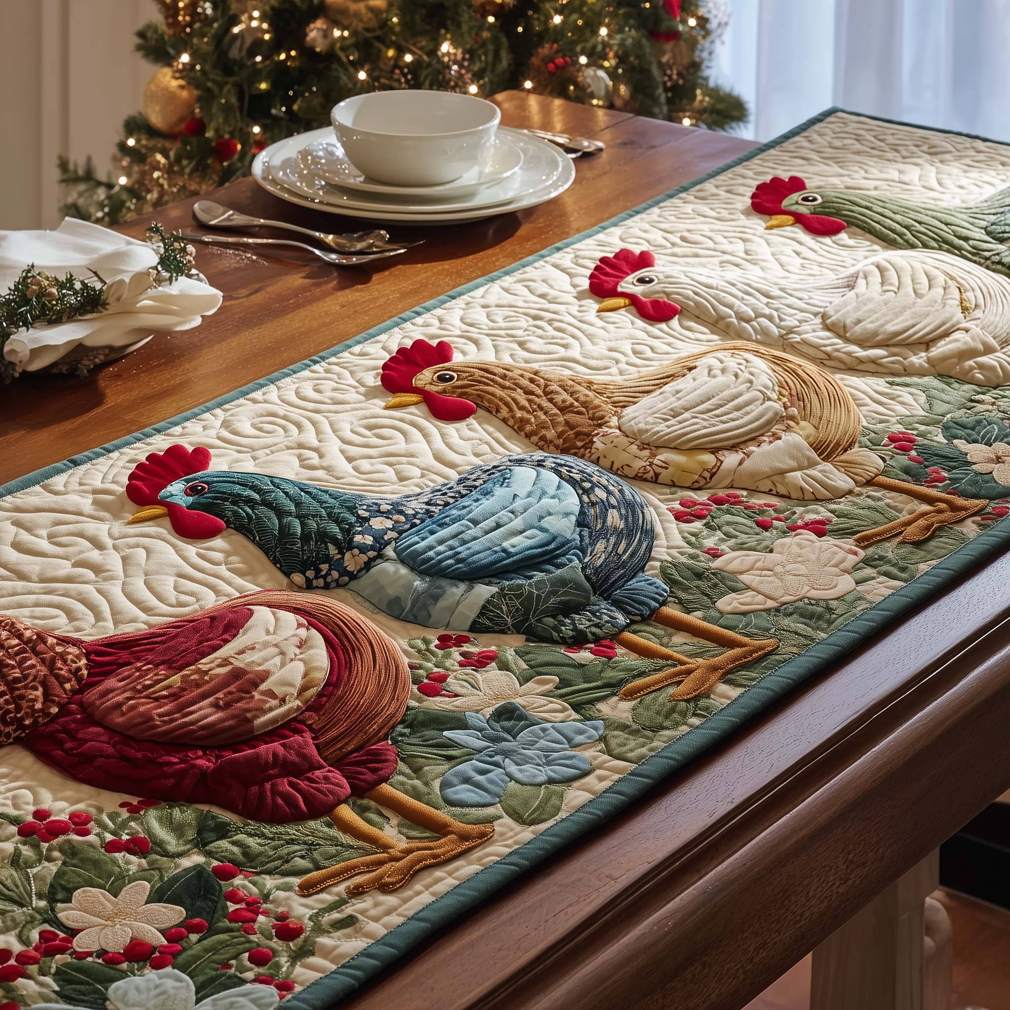 Rainbow Chickens Quilted Table Runner GFTOQM1530