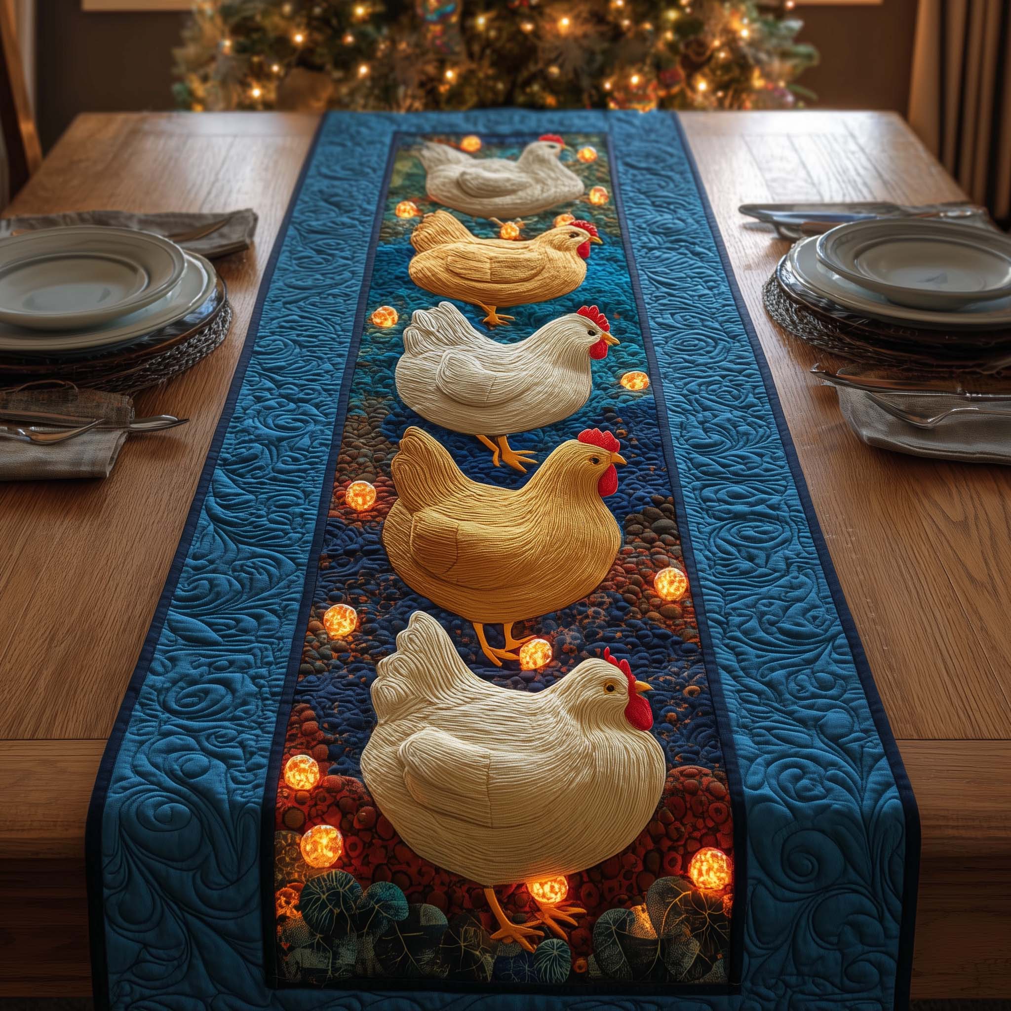 Glowing Hens Quilted Table Runner GFTOQM1531