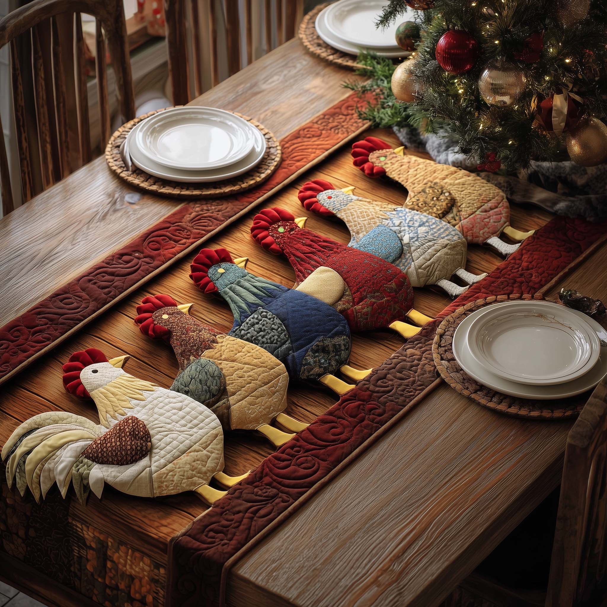 Patchwork Roosters Quilted Table Runner GFTOQM1533