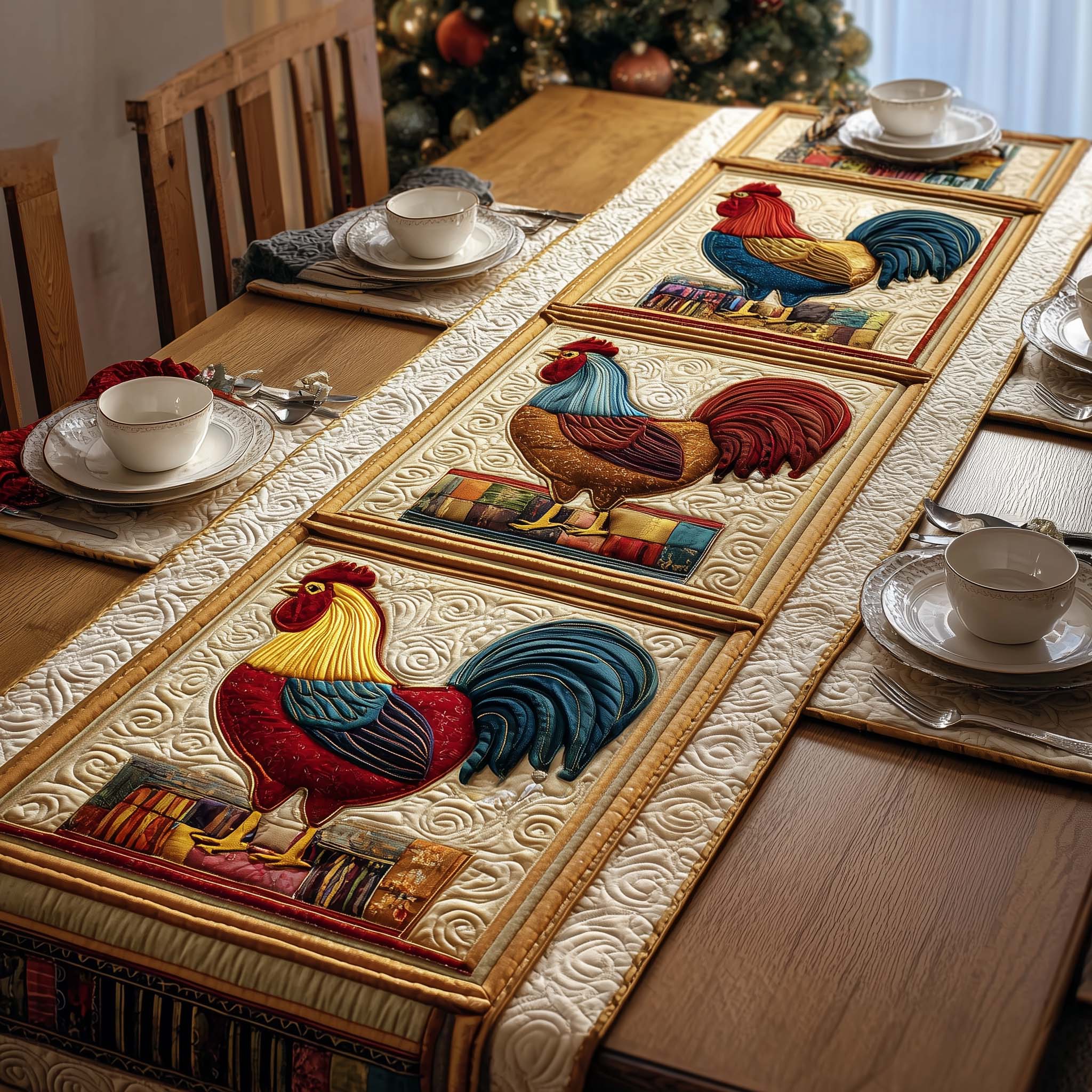 Framed Roosters Quilted Table Runner GFTOQM1535
