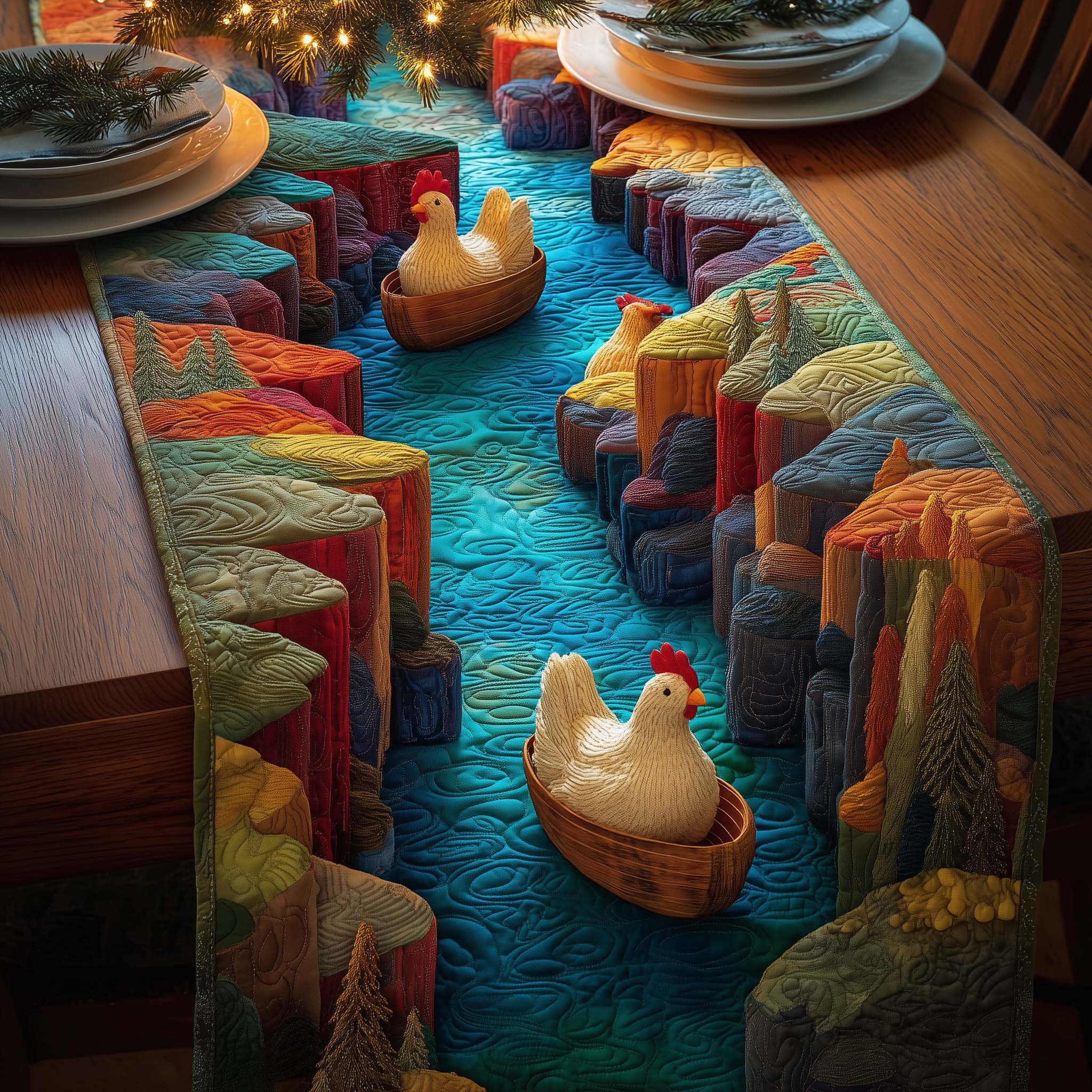 River Chickens Quilted Table Runner GFTOQM1536