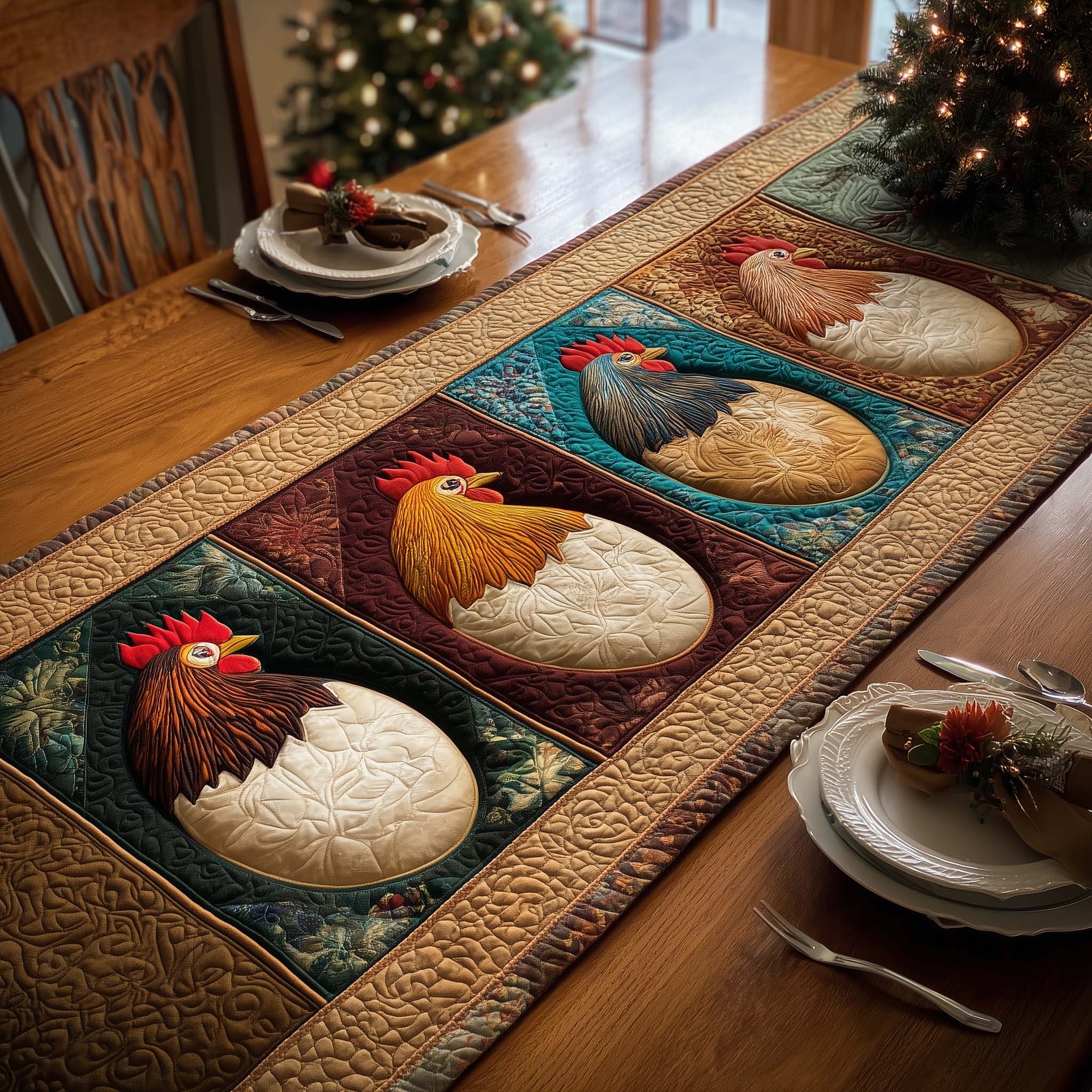 Egg Roosters Quilted Table Runner GFTOQM1537