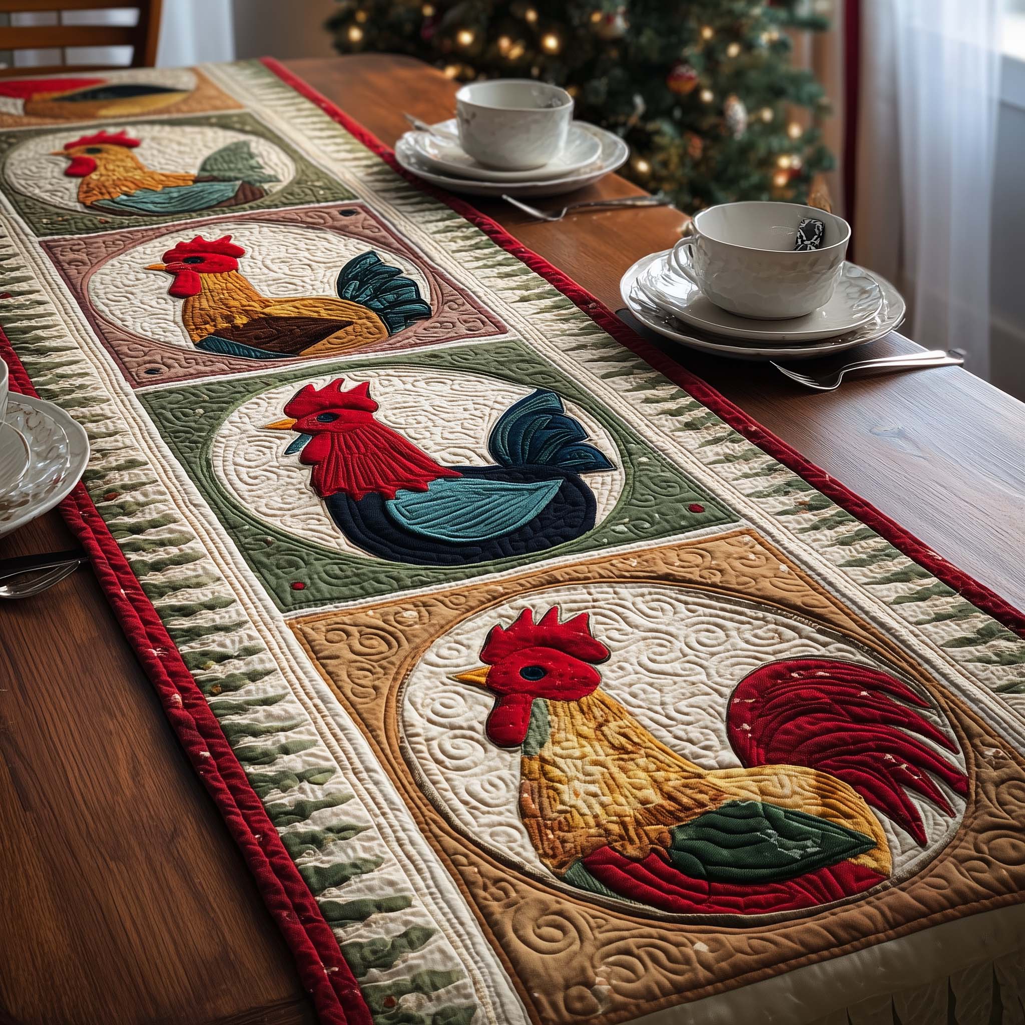 Circle Roosters Quilted Table Runner GFTOQM1538