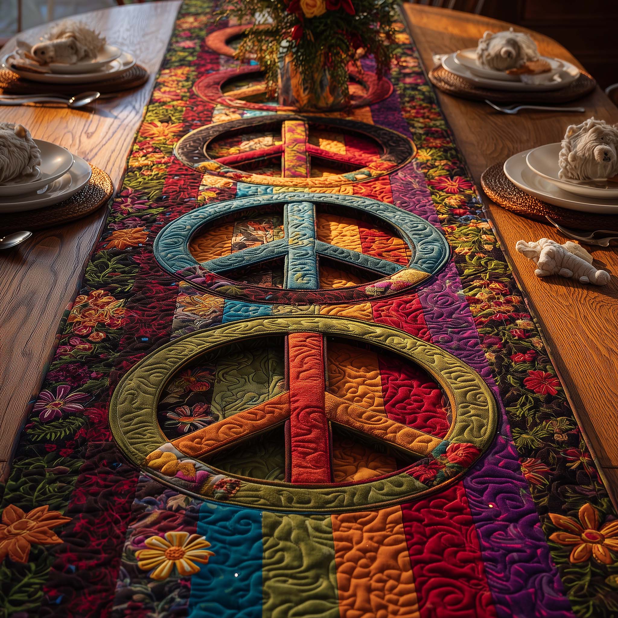Rainbow Peace Quilted Table Runner GFTOQM1591