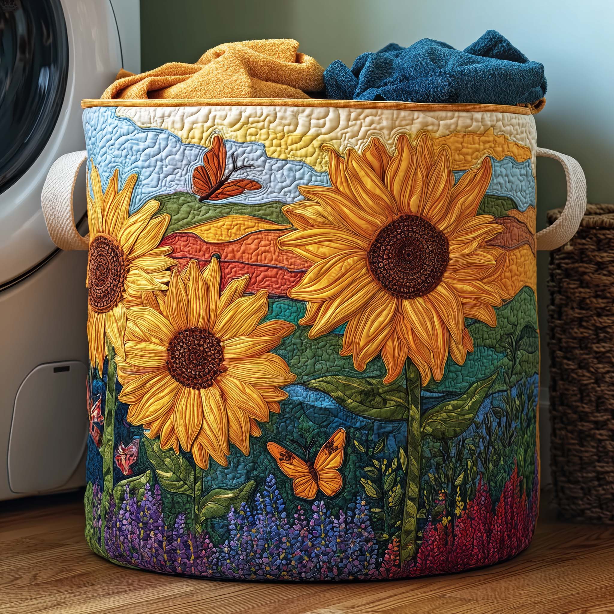 Sunflower Field Quilted Laundry Basket GFTOQM1740