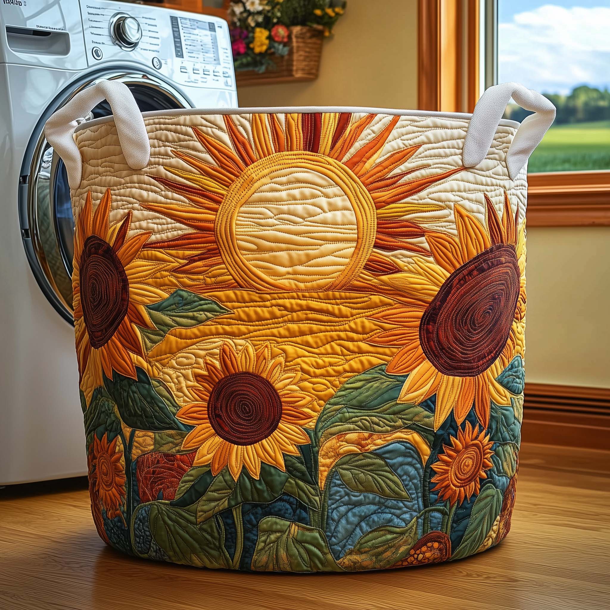 Harvest Sunflowers Quilted Laundry Basket GFTOQM1742