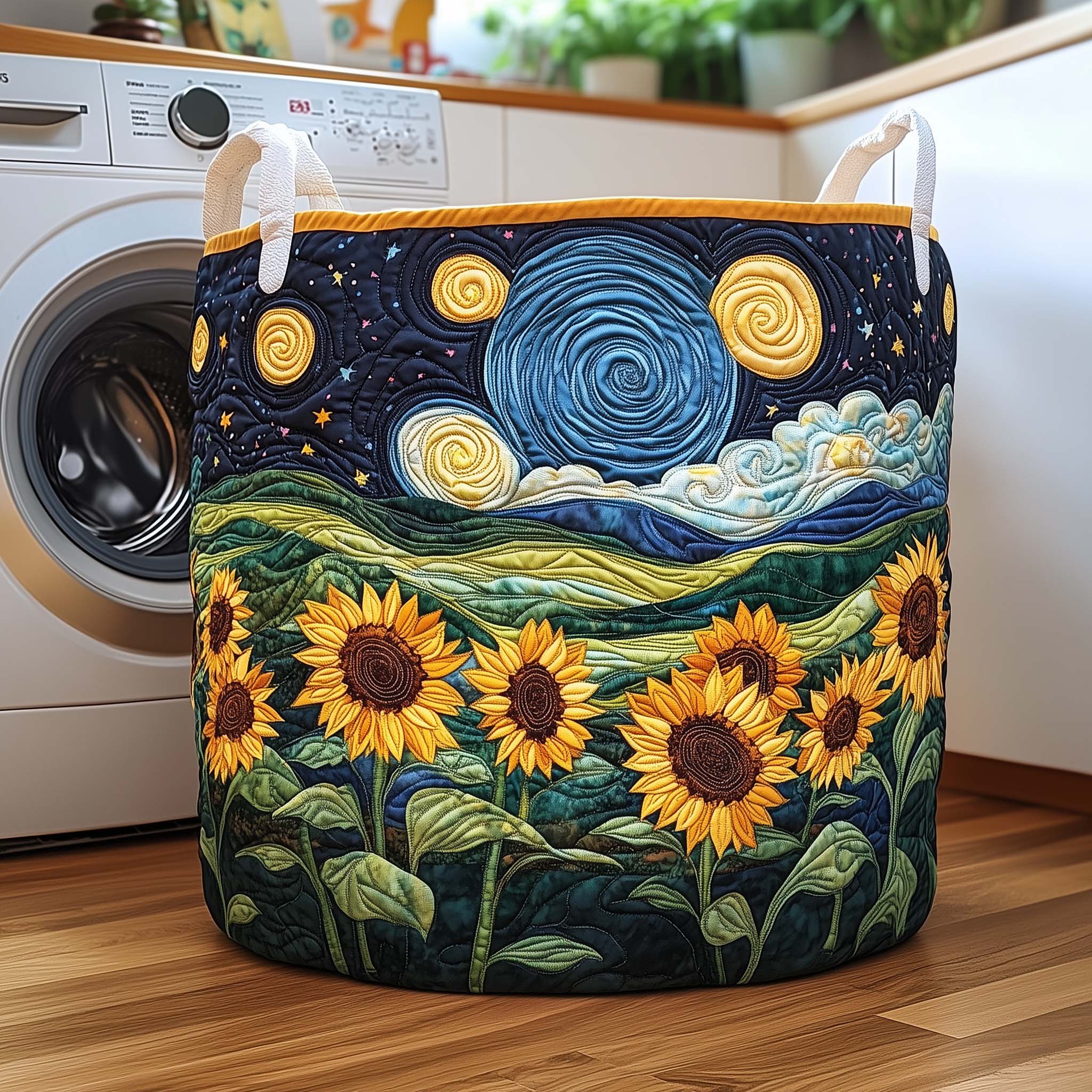 Starlit Sunflowers Quilted Laundry Basket GFTOQM1743