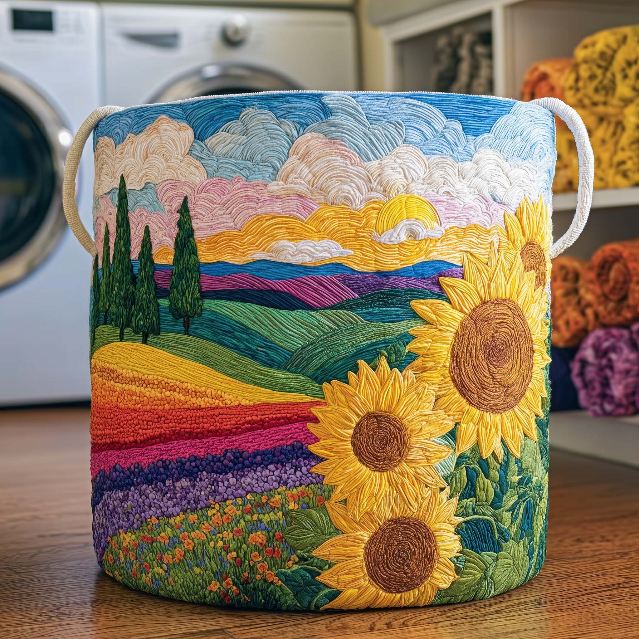 Rainbow Hills Quilted Laundry Basket GFTOQM1744