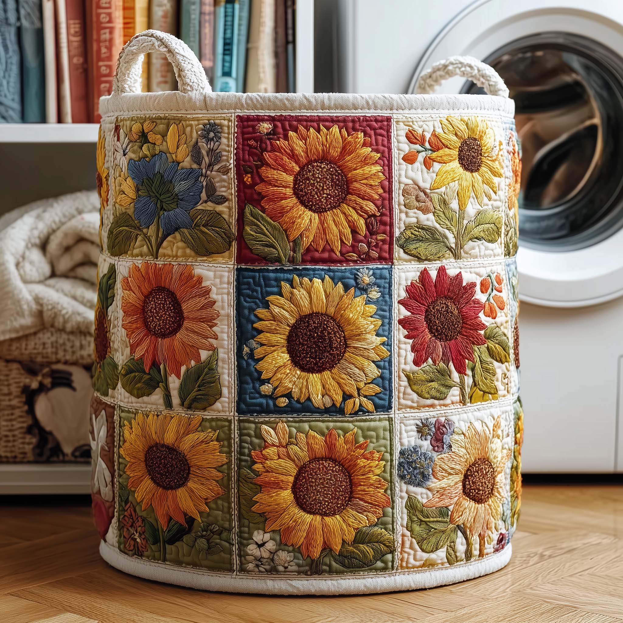 Patchwork Sunflowers Quilted Laundry Basket GFTOQM1746