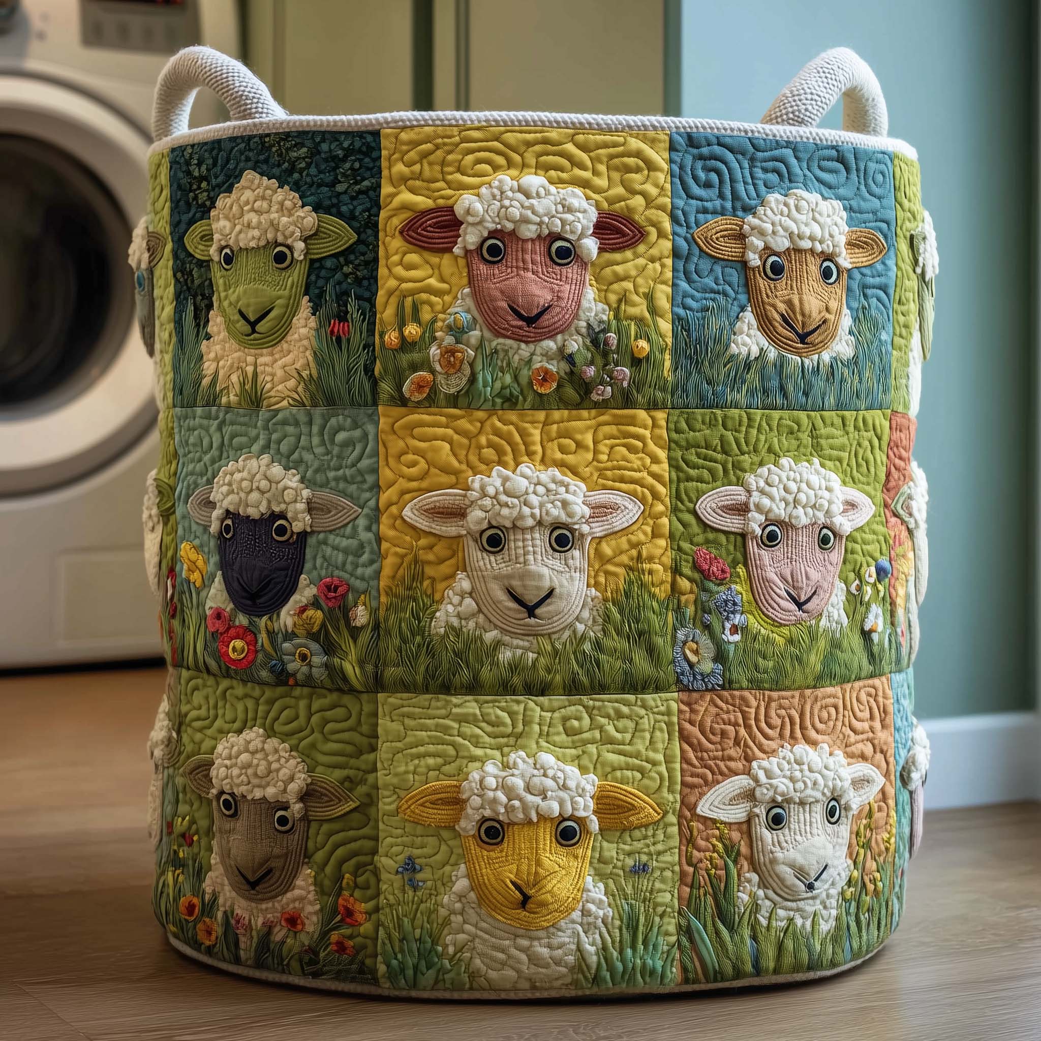 Sheep Mosaic Quilted Laundry Basket GFTOQM1750