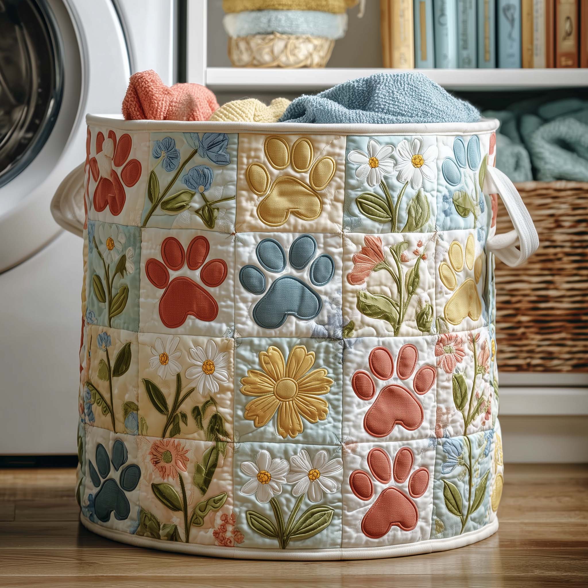 Floral Paws Quilted Laundry Basket GFTOQM1793