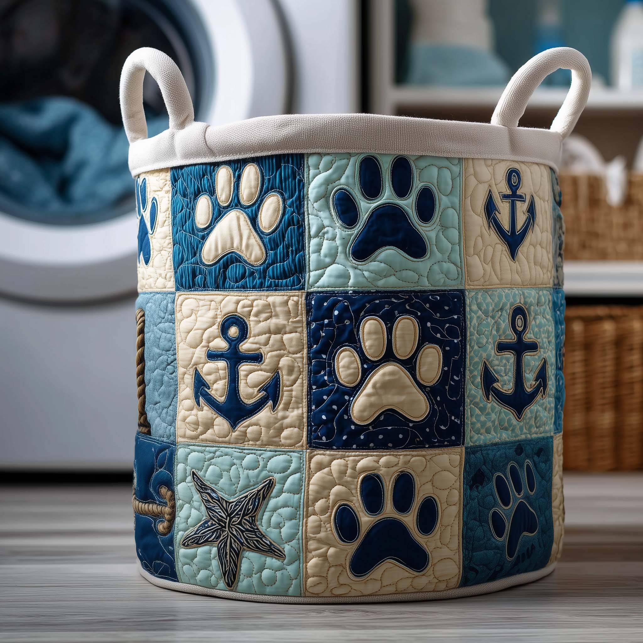 Nautical Paws Quilted Laundry Basket GFTOQM1799