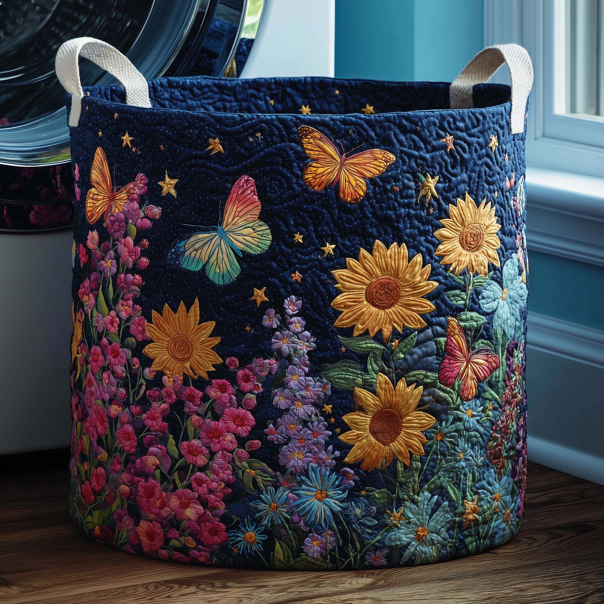 Starlit Garden Quilted Laundry Basket GFTOQM1806