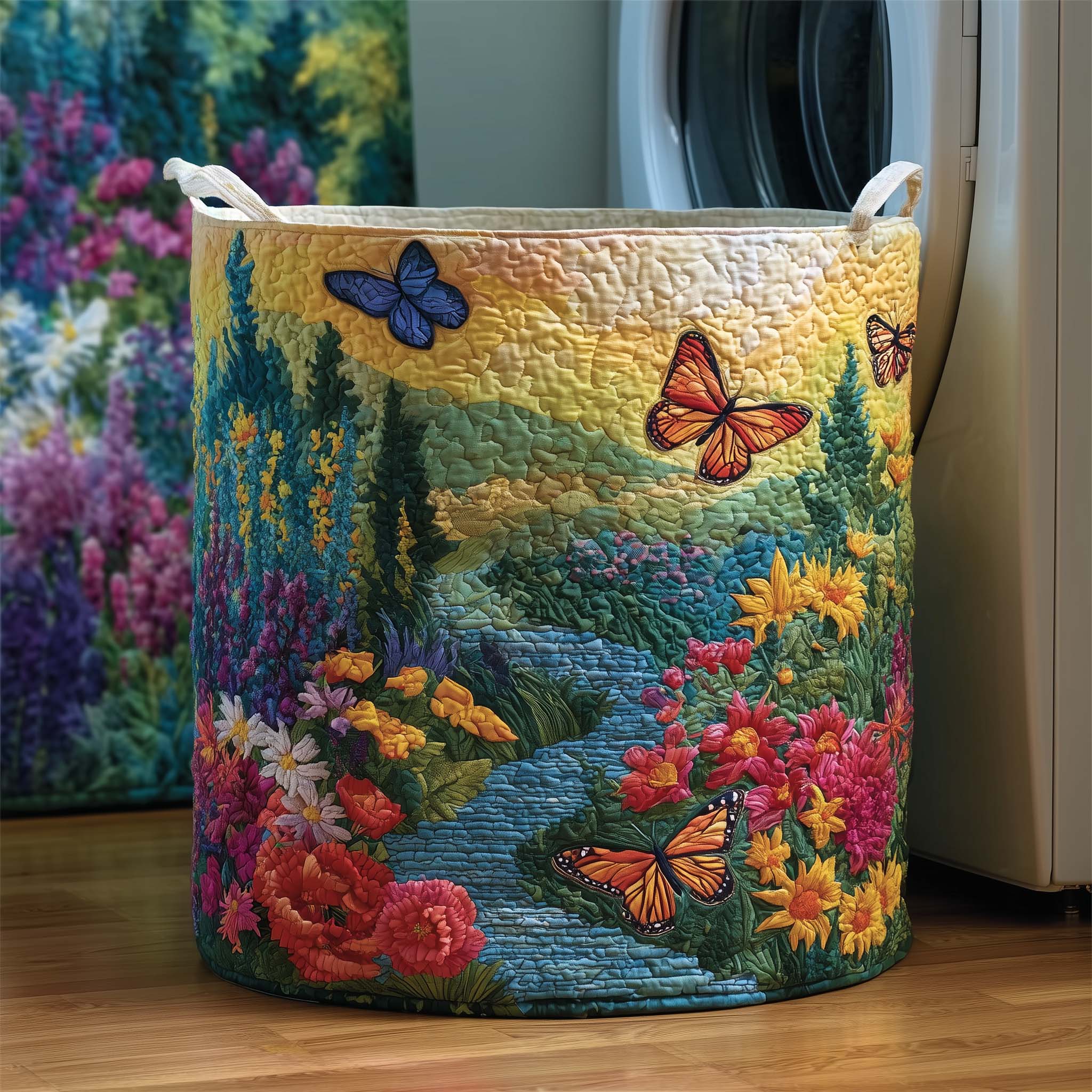 Meadow Stream Quilted Laundry Basket GFTOQM1807