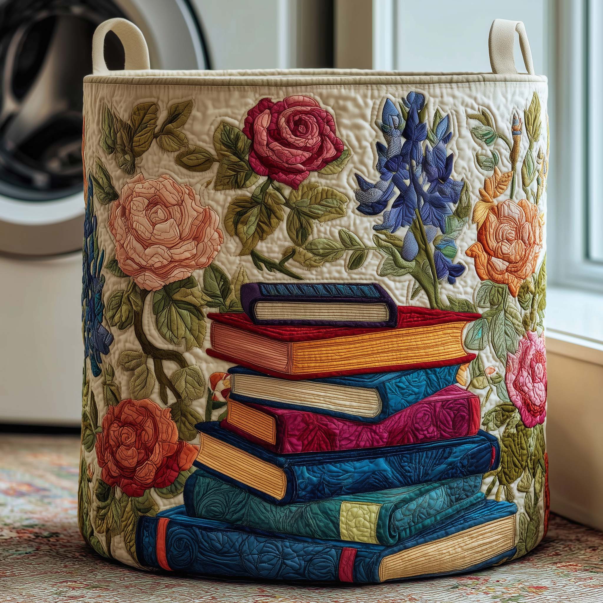 Floral Library Quilted Laundry Basket GFTOQM1900