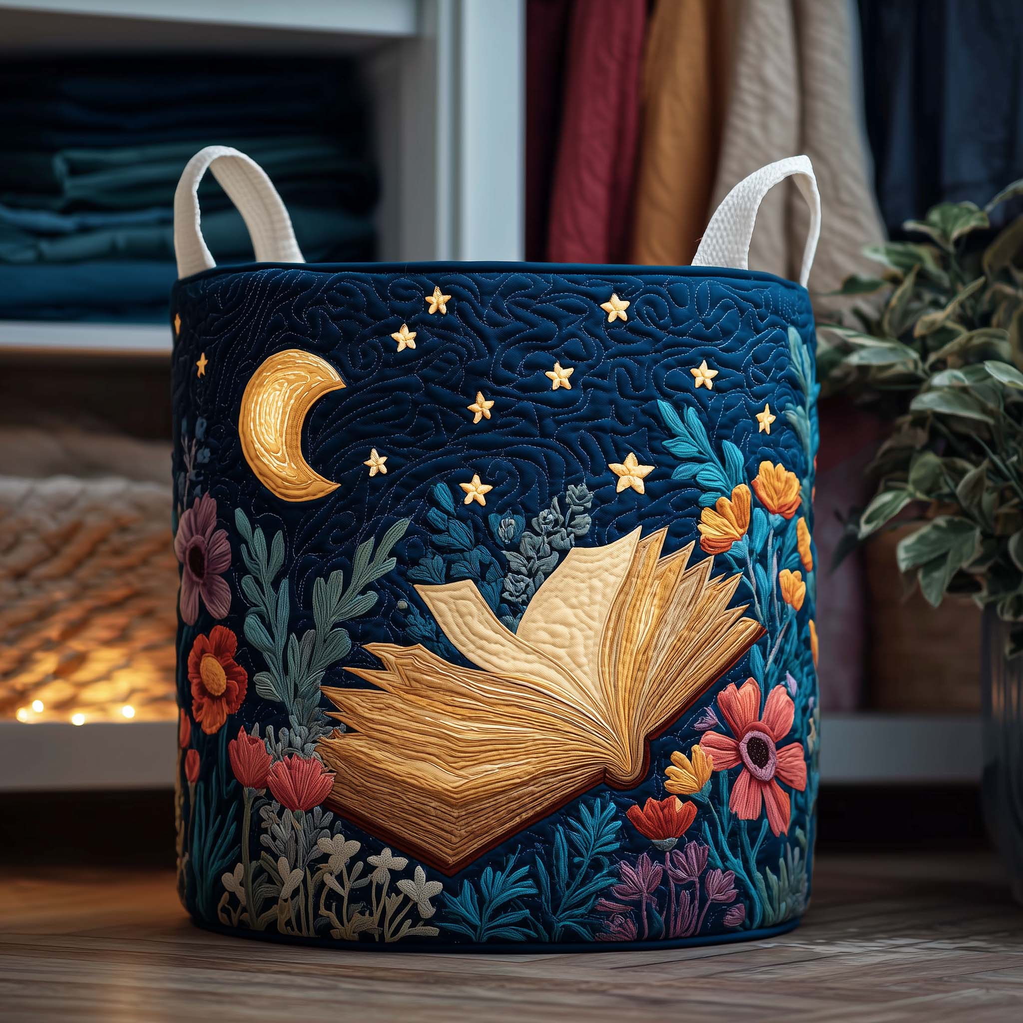 Moonlit Book Quilted Laundry Basket GFTOQM1901