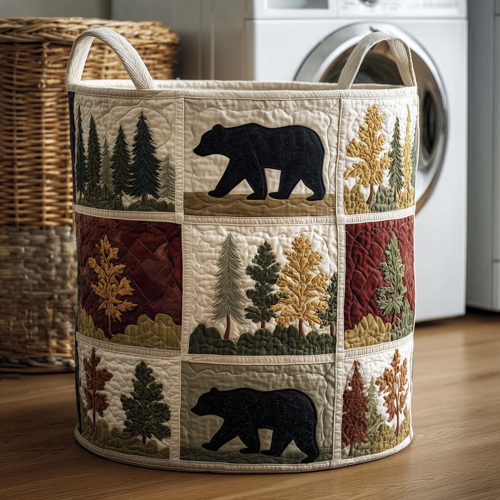 Forest Bear Quilted Laundry Basket GFTOQM1966