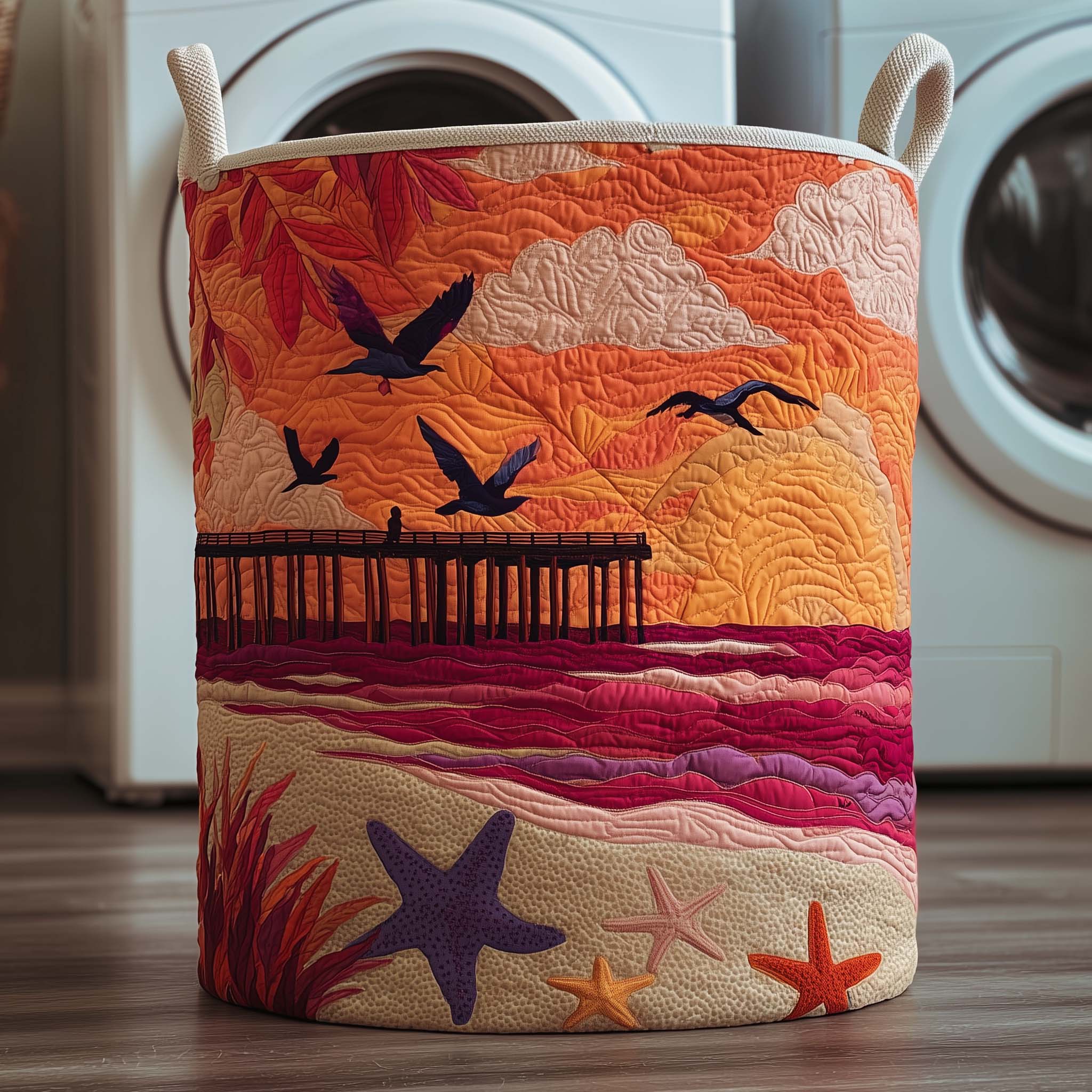 Sunset Pier Quilted Laundry Basket GFTOQM1995