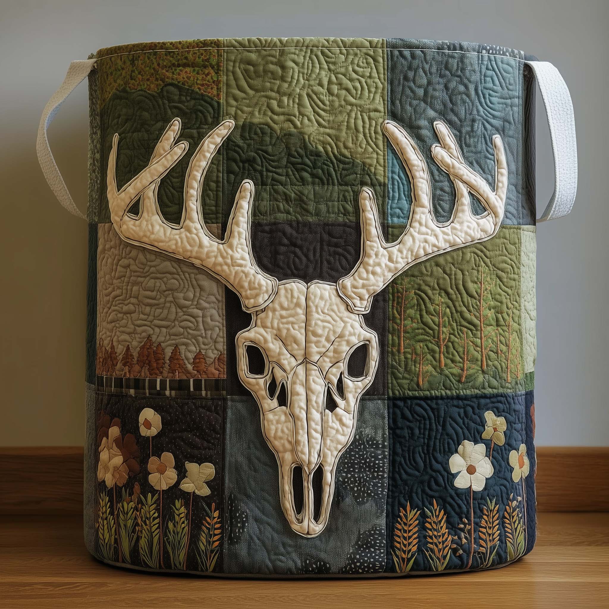 Patchwork Deer Quilted Laundry Basket GFTOQM2172