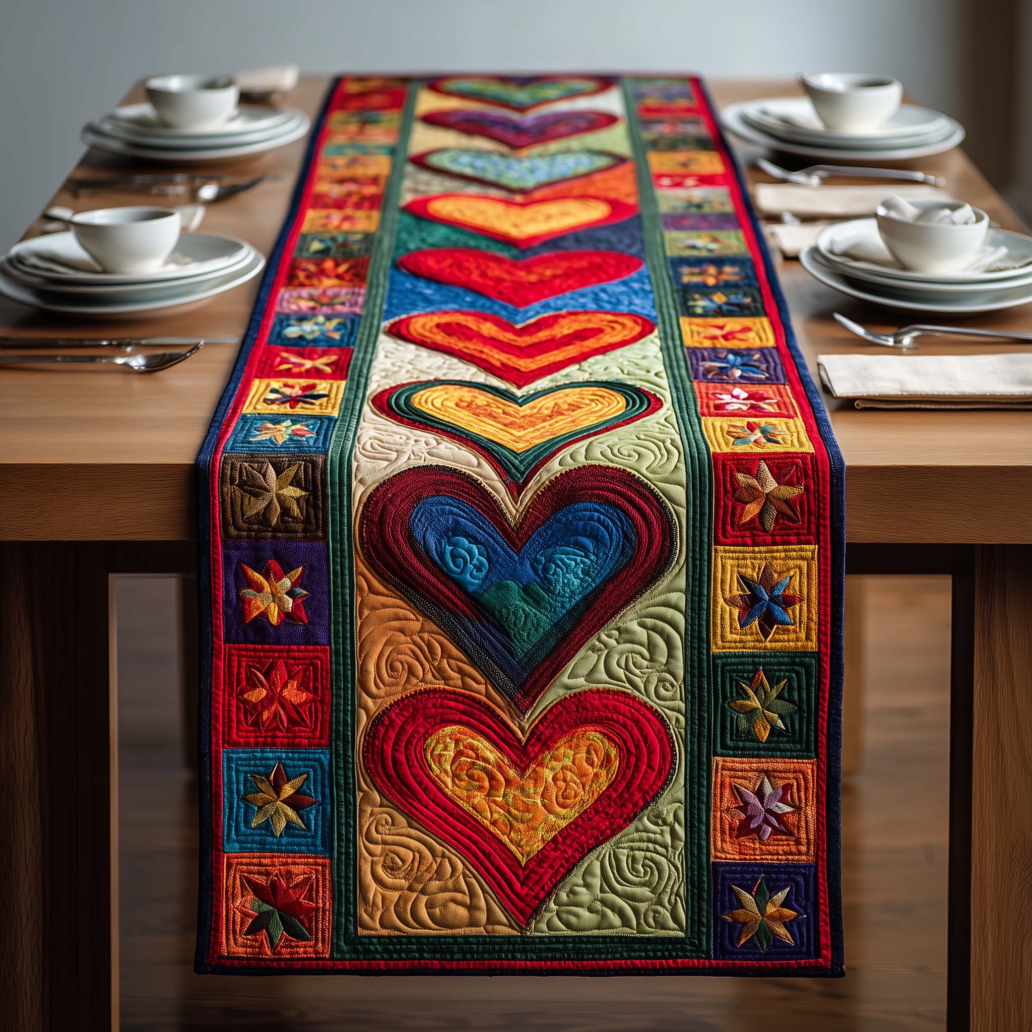 Rainbow Hearts Quilted Table Runner GFTOQM2212