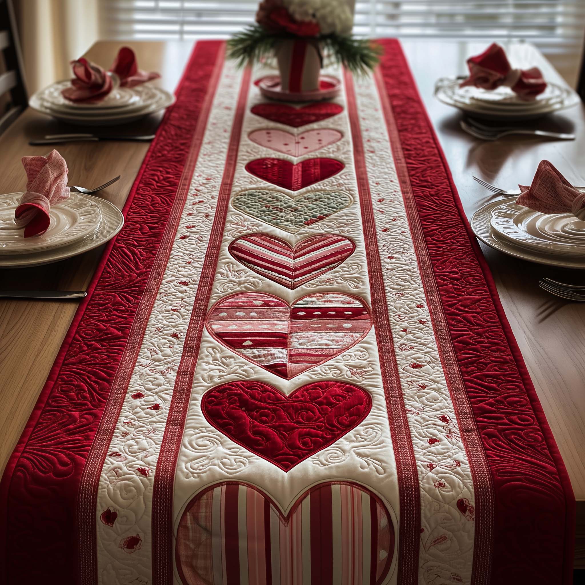 Scarlet Hearts Quilted Table Runner GFTOQM2213