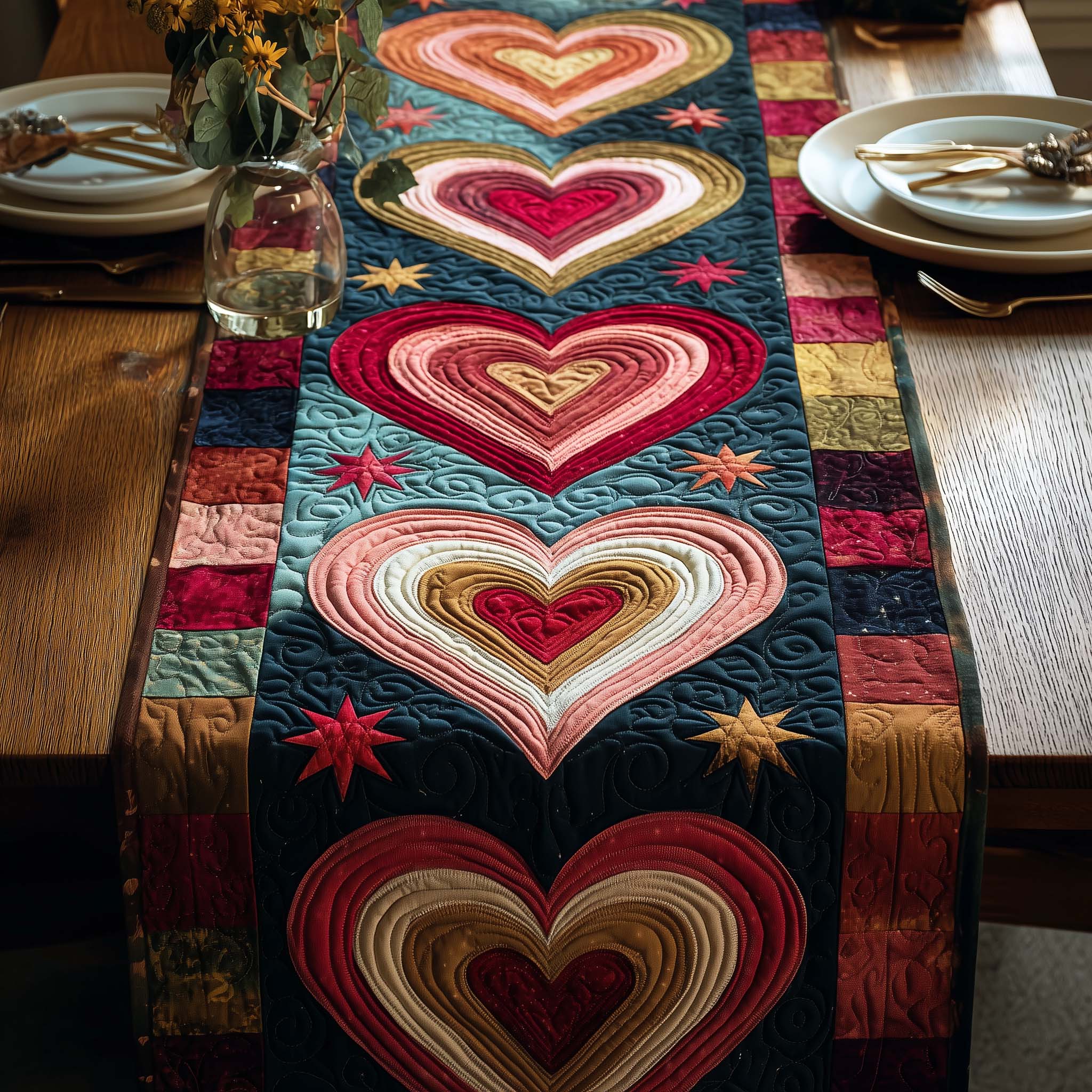 Velvet Hearts Quilted Table Runner GFTOQM2214