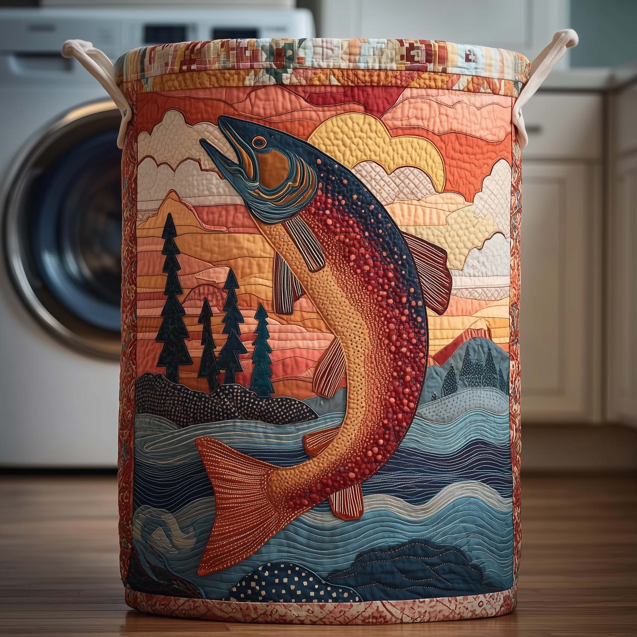 Sunset Trout Quilted Laundry Basket GFTOQM2271