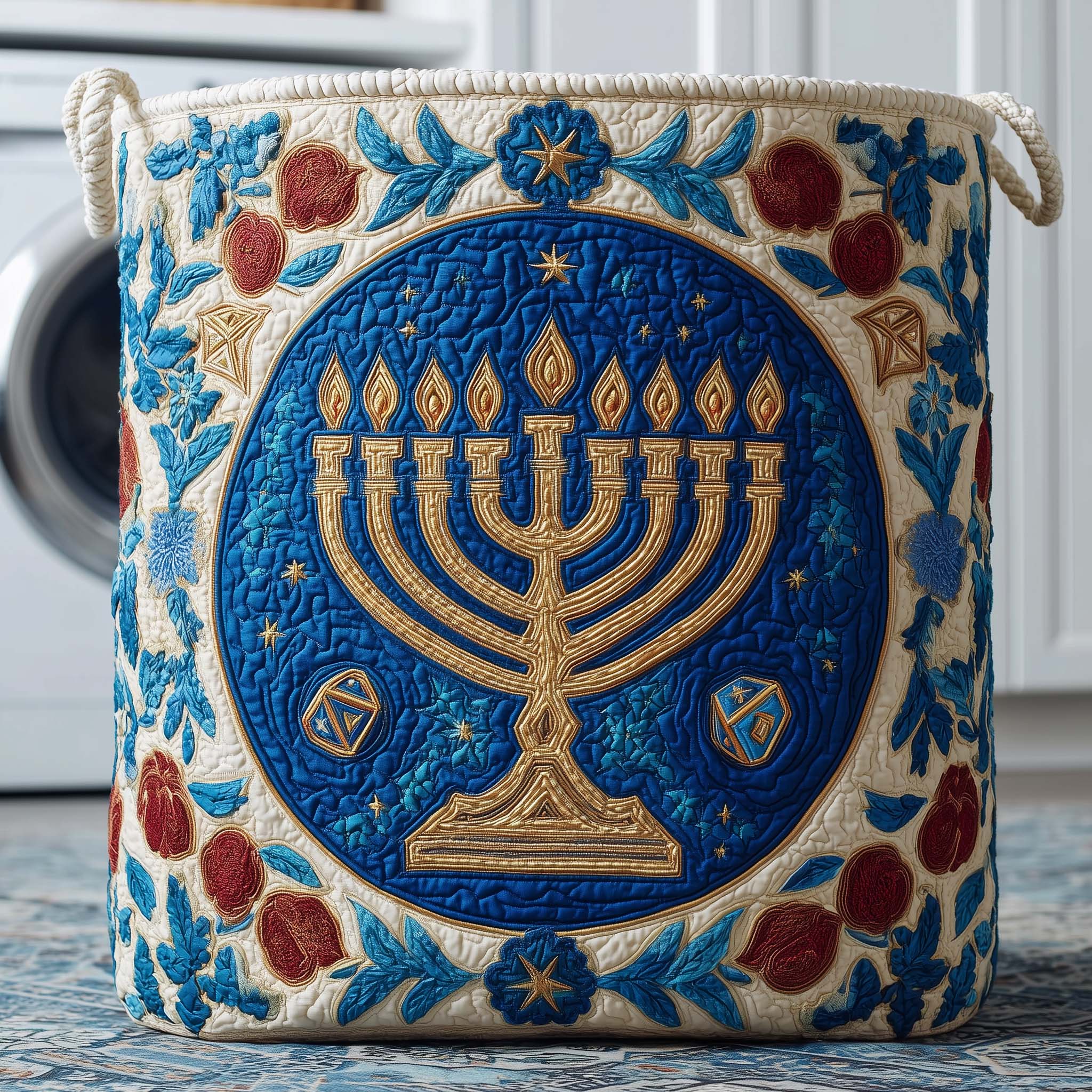 Pomegranate Menorah Quilted Laundry Basket GFTOQM2364