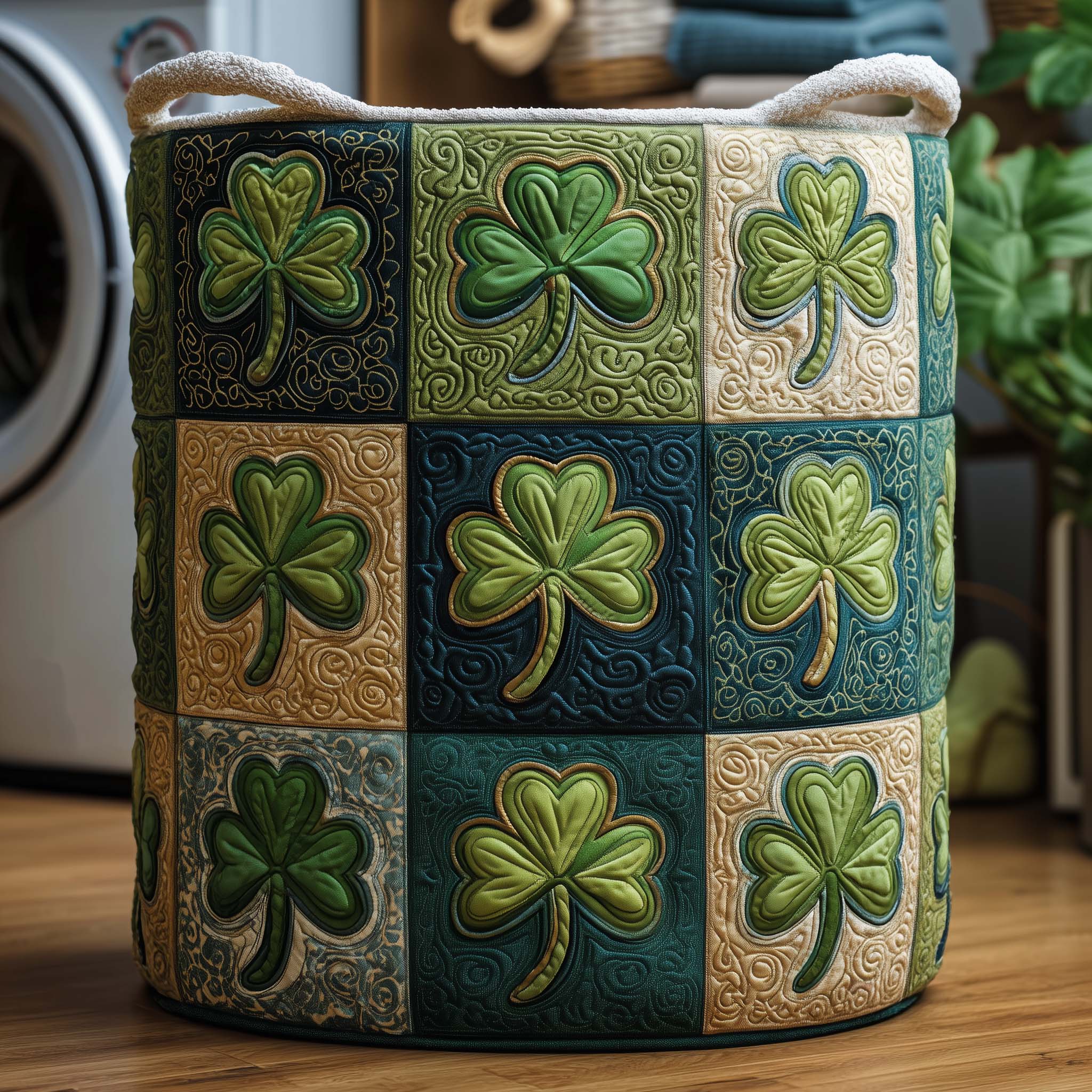 Clover Grid Quilted Laundry Basket GFTOQM2374