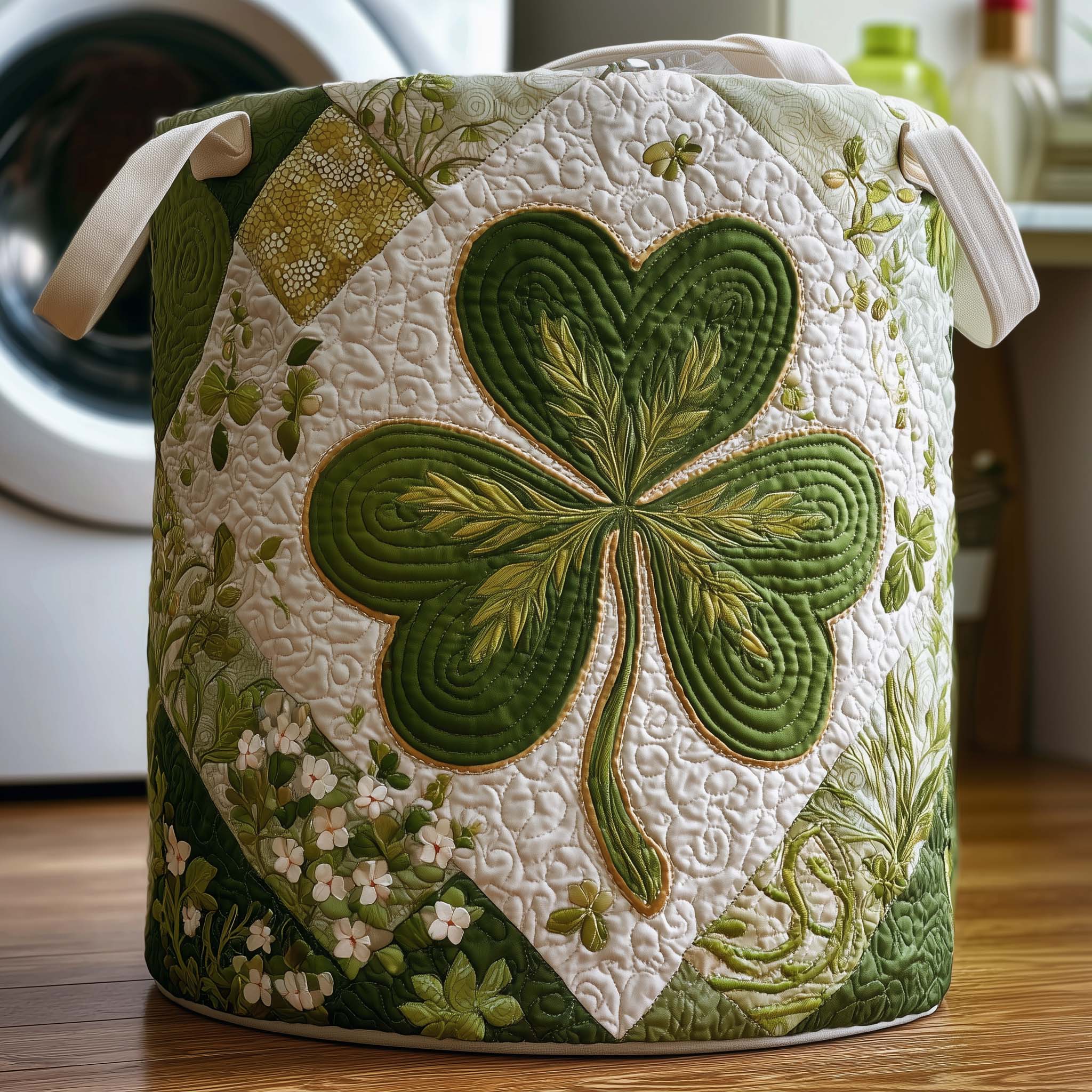Spring Shamrock Quilted Laundry Basket GFTOQM2377