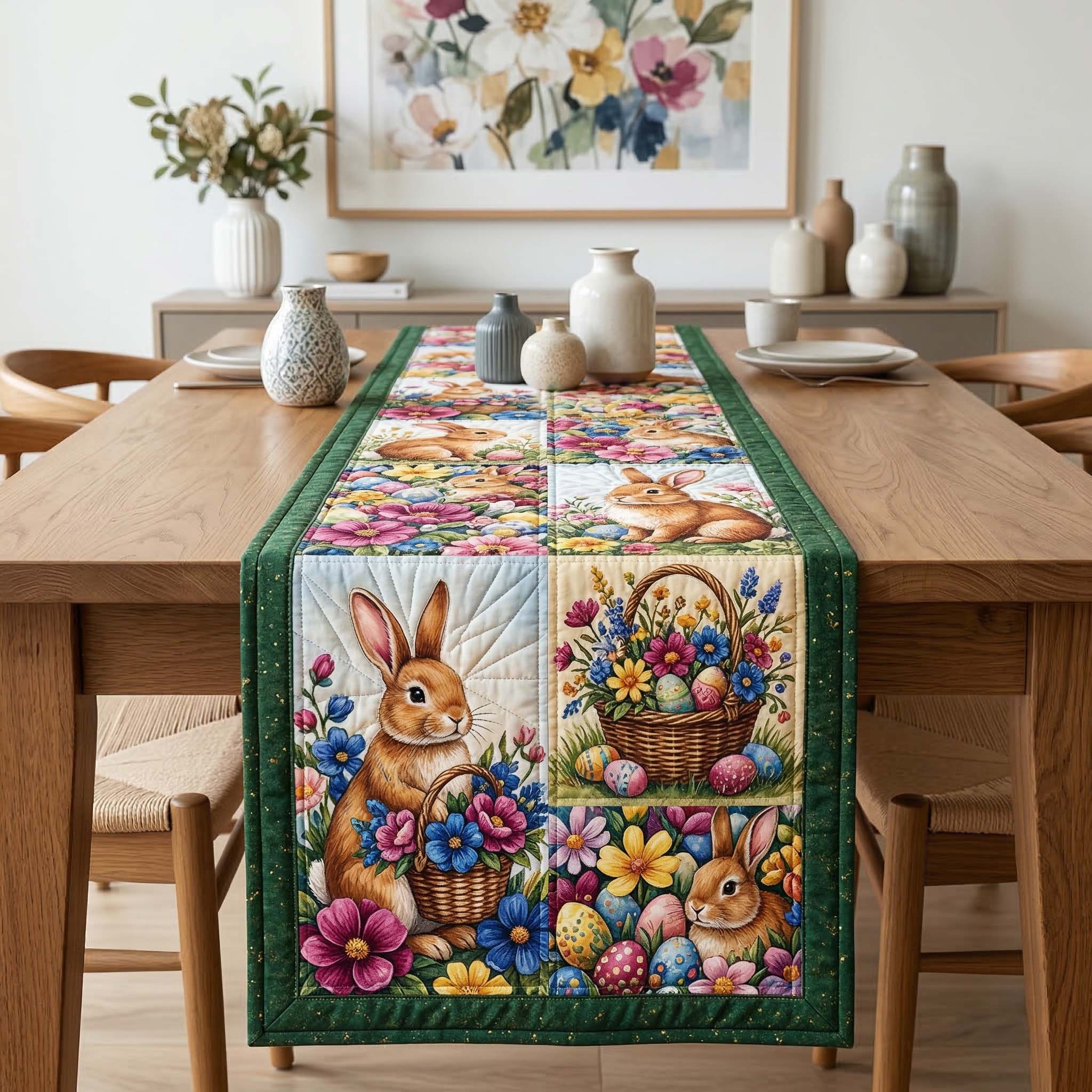 Floral Bunny Quilted Table Runner GFTOQM3685