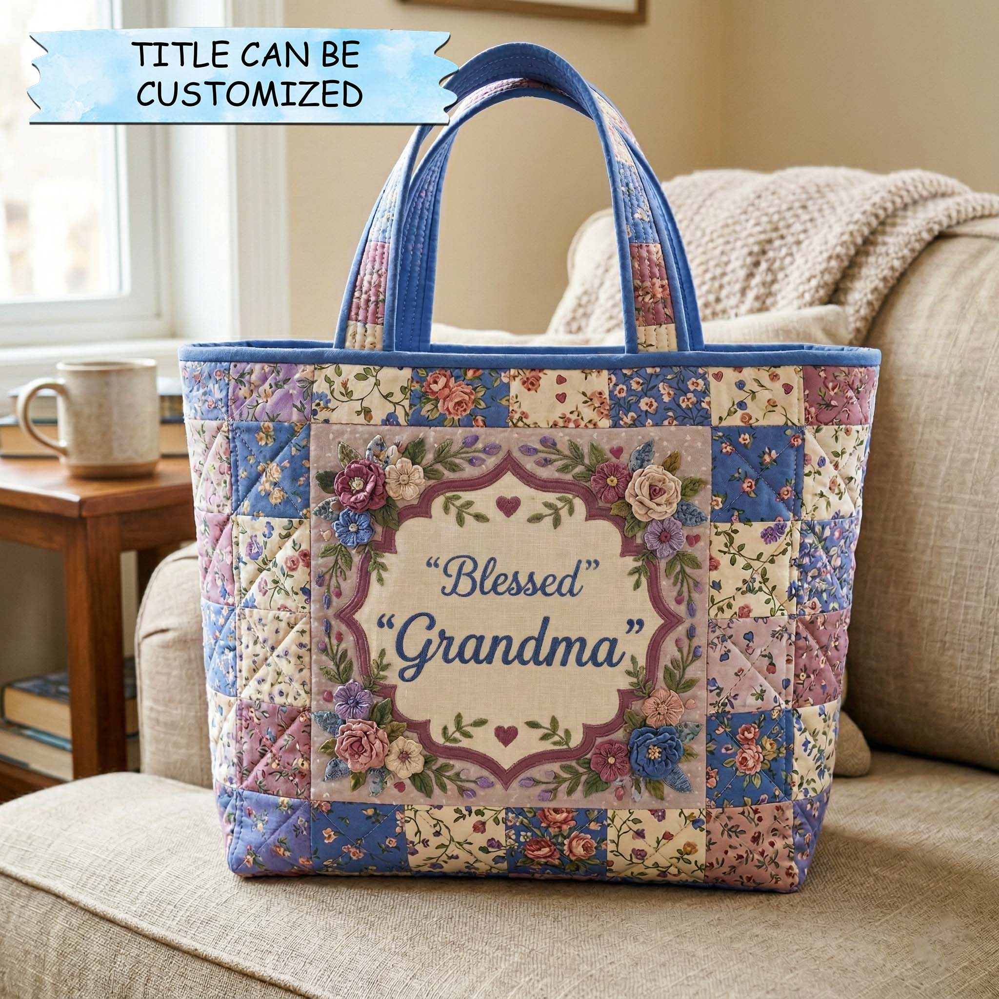 Blue Grandma Quilted Tote Bag QTCUZ GFTOQM3967
