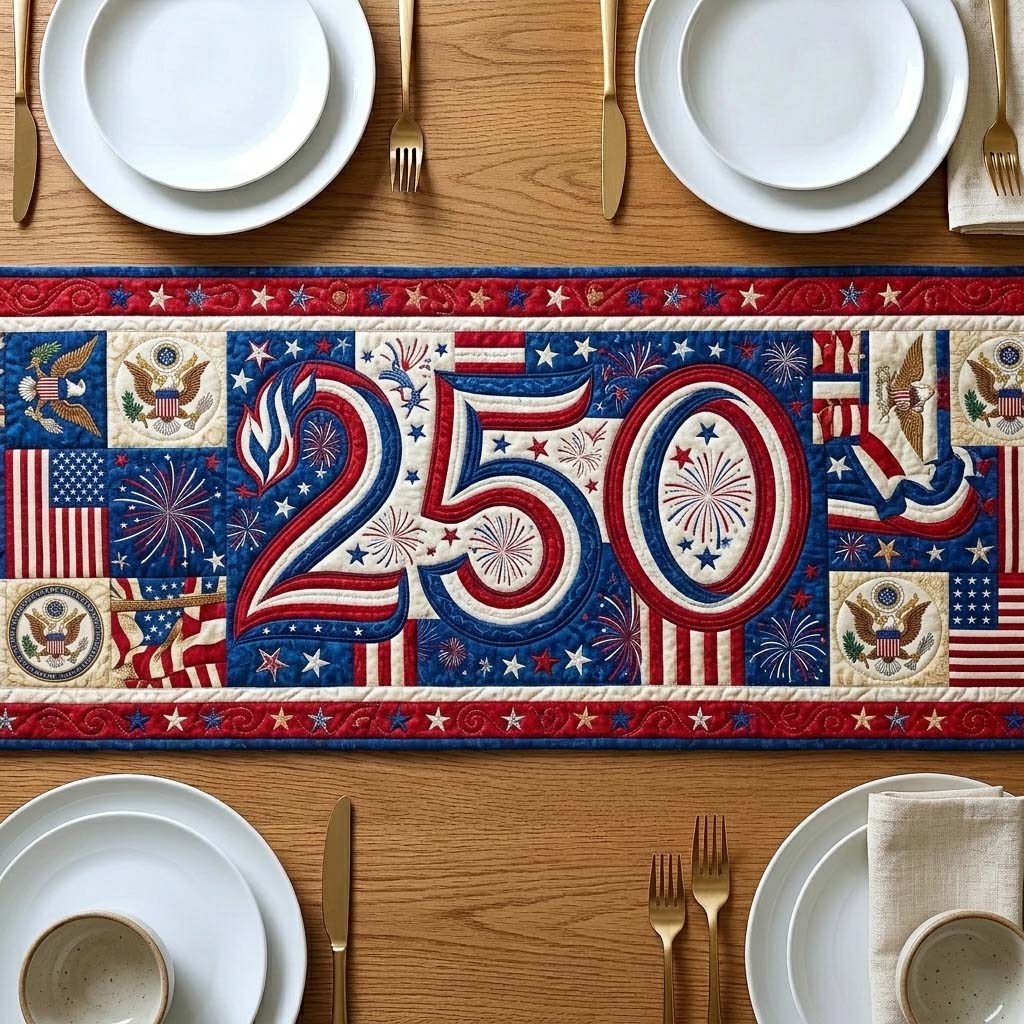 Patriotic Swirl Quilted Table Runner GFTOQM4226